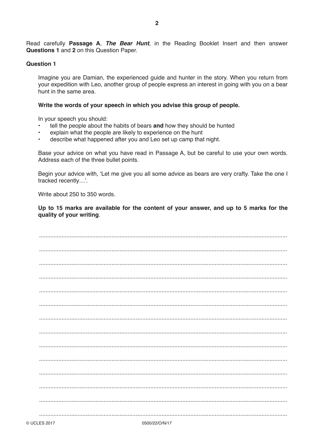 Cambridge IGCSE English - First Language 0500 2017 Oct/Nov Paper 2 · Variant 2 question paper, page 2 of 12