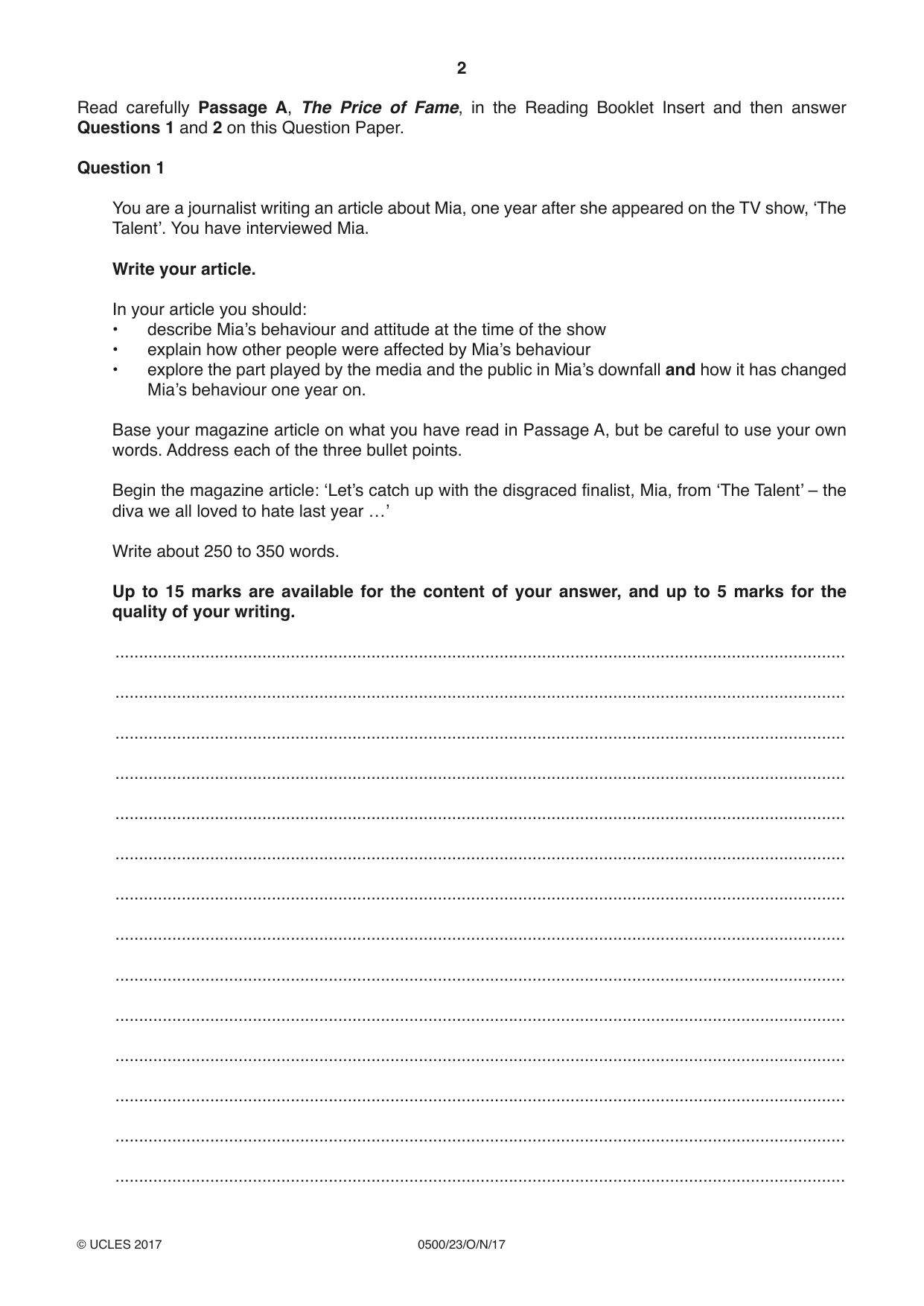 Cambridge IGCSE English - First Language 0500 2017 Oct/Nov Paper 2 · Variant 3 question paper, page 2 of 12