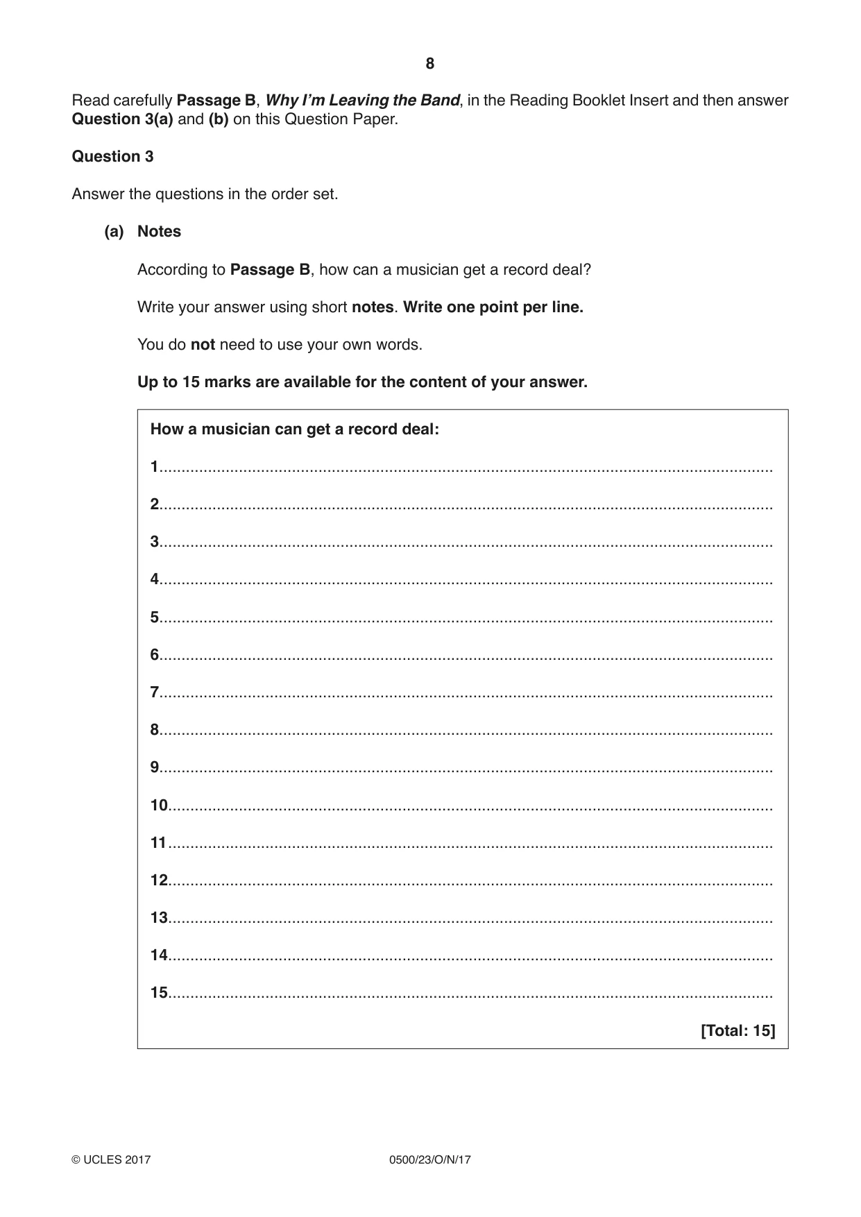 Cambridge IGCSE English - First Language 0500 2017 Oct/Nov Paper 2 · Variant 3 question paper, page 8 of 12