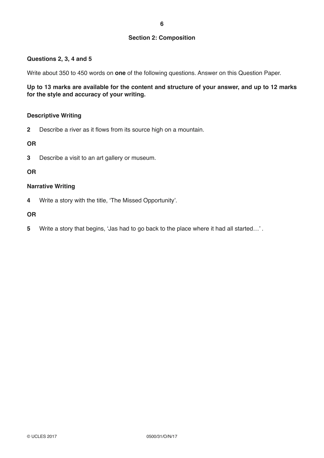 Cambridge IGCSE English - First Language 0500 2017 Oct/Nov Paper 3 · Variant 1 question paper, page 6 of 12