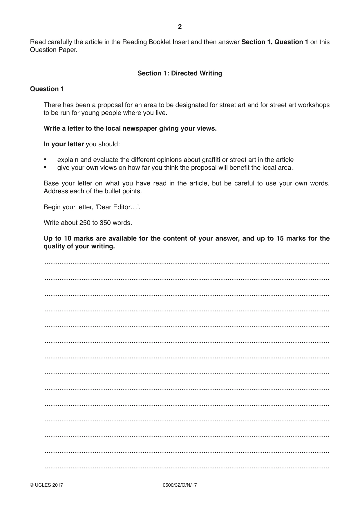 Cambridge IGCSE English - First Language 0500 2017 Oct/Nov Paper 3 · Variant 2 question paper, page 2 of 12