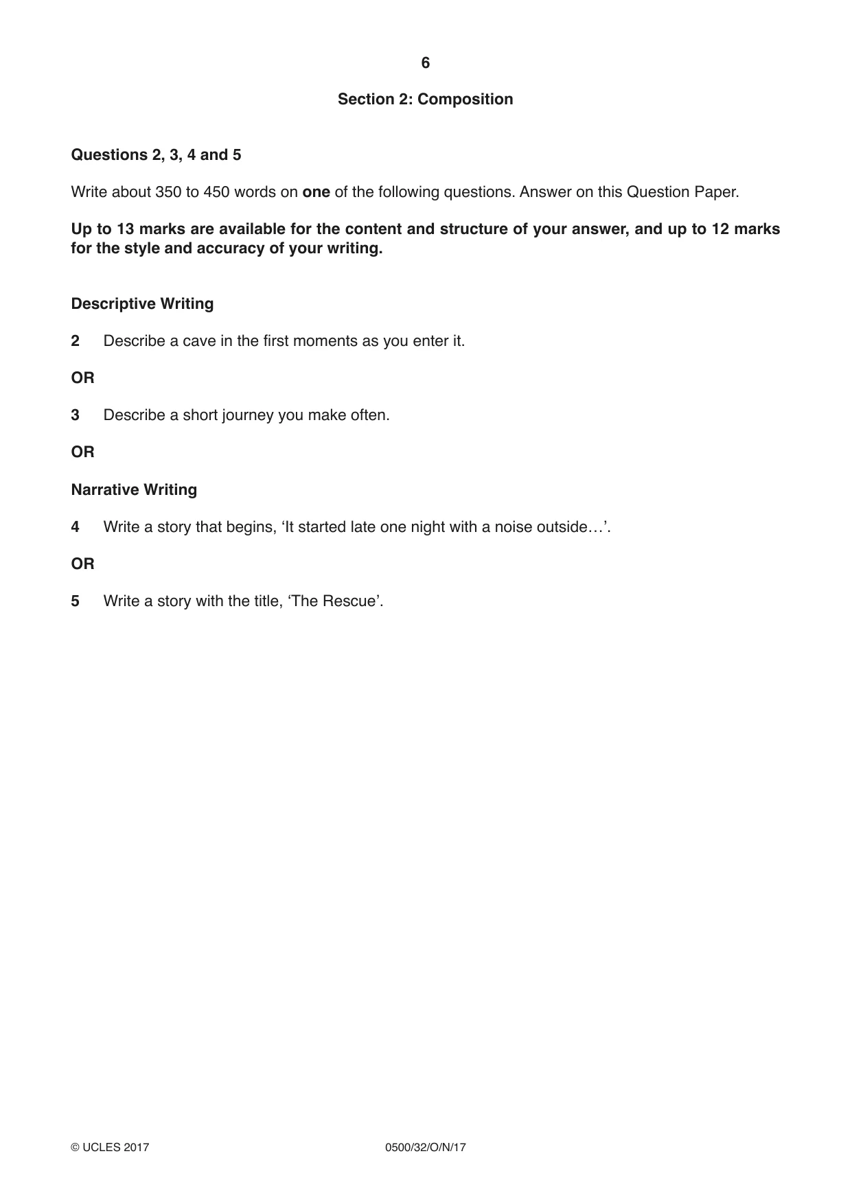 Cambridge IGCSE English - First Language 0500 2017 Oct/Nov Paper 3 · Variant 2 question paper, page 6 of 12