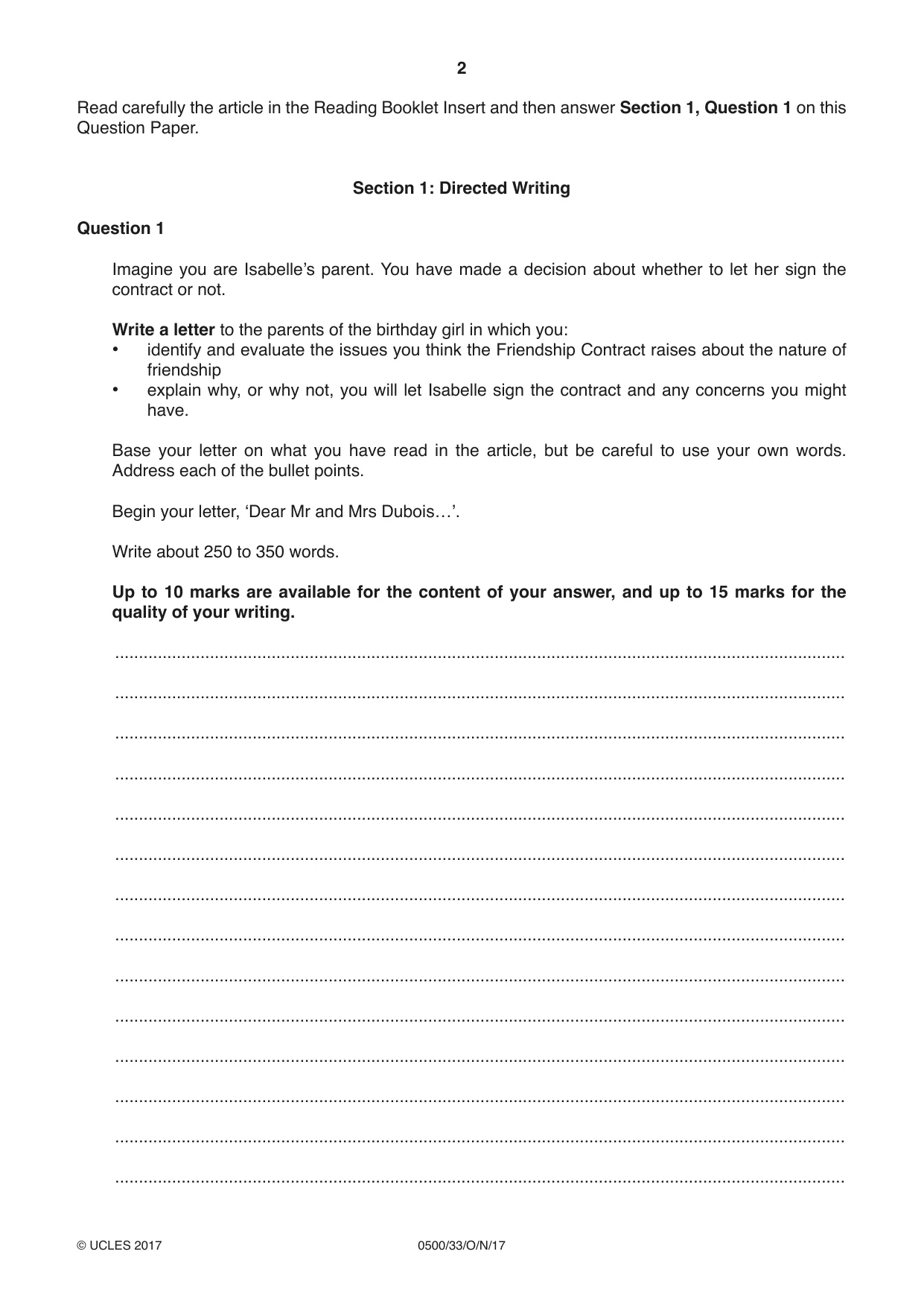 Cambridge IGCSE English - First Language 0500 2017 Oct/Nov Paper 3 · Variant 3 question paper, page 2 of 12