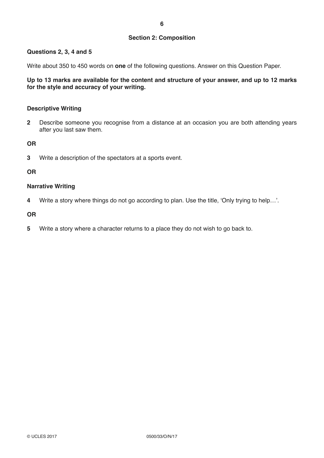 Cambridge IGCSE English - First Language 0500 2017 Oct/Nov Paper 3 · Variant 3 question paper, page 6 of 12