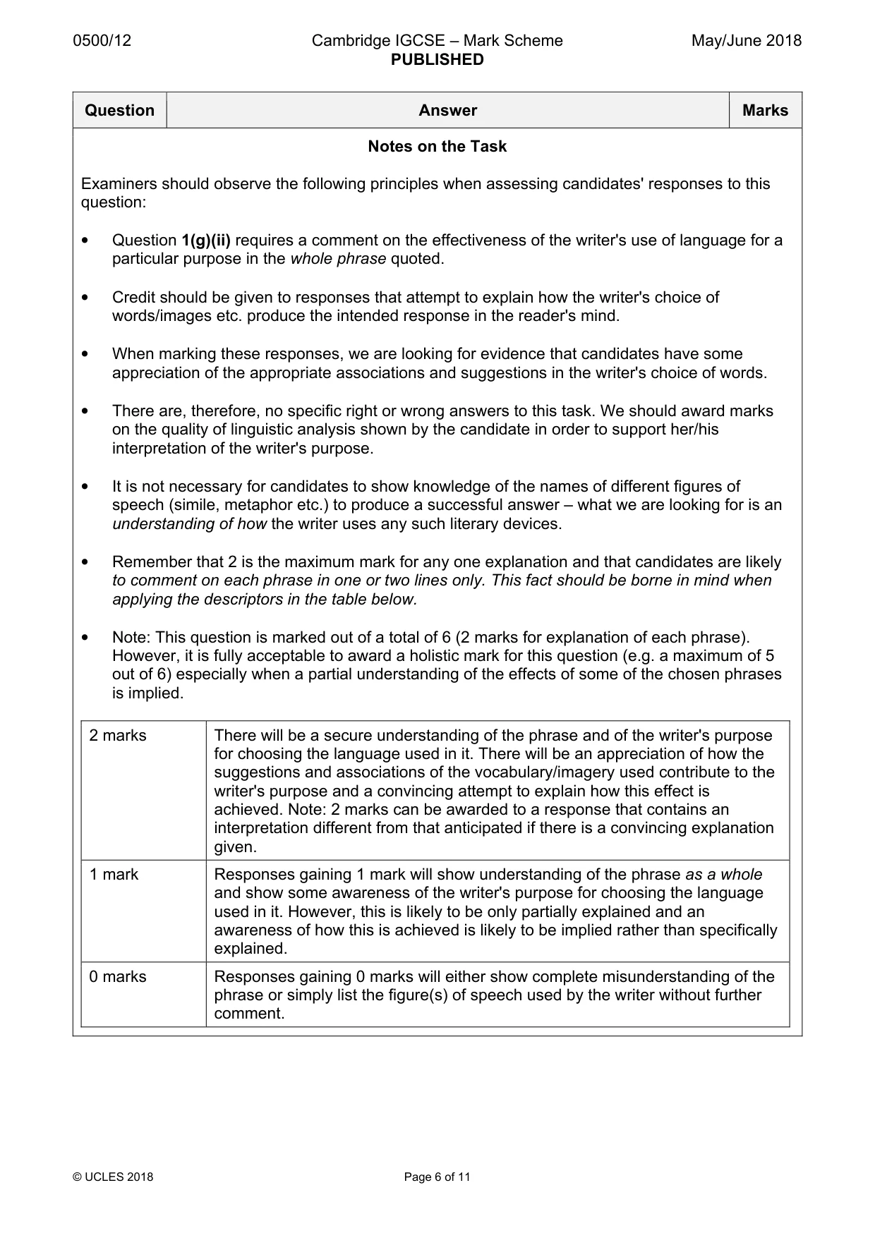 Mark scheme, page 6 of 11