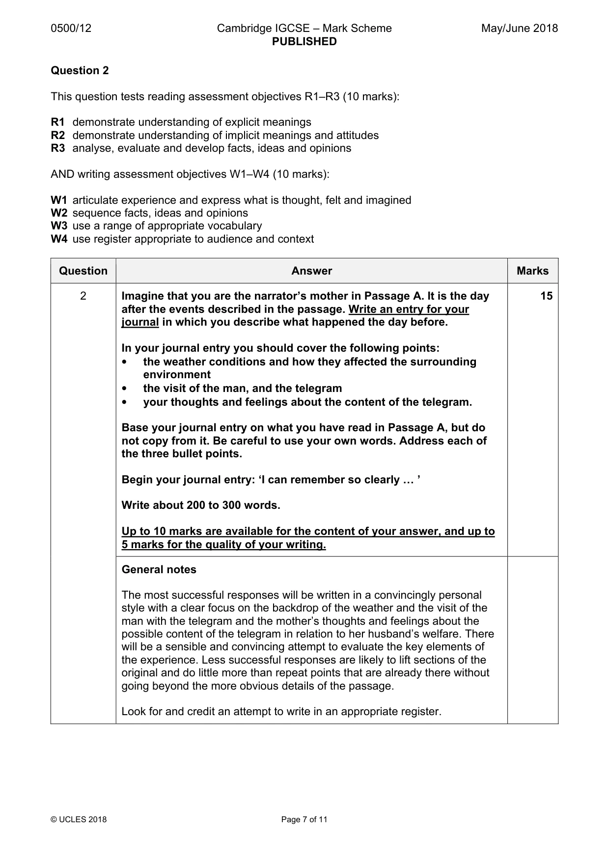 Mark scheme, page 7 of 11