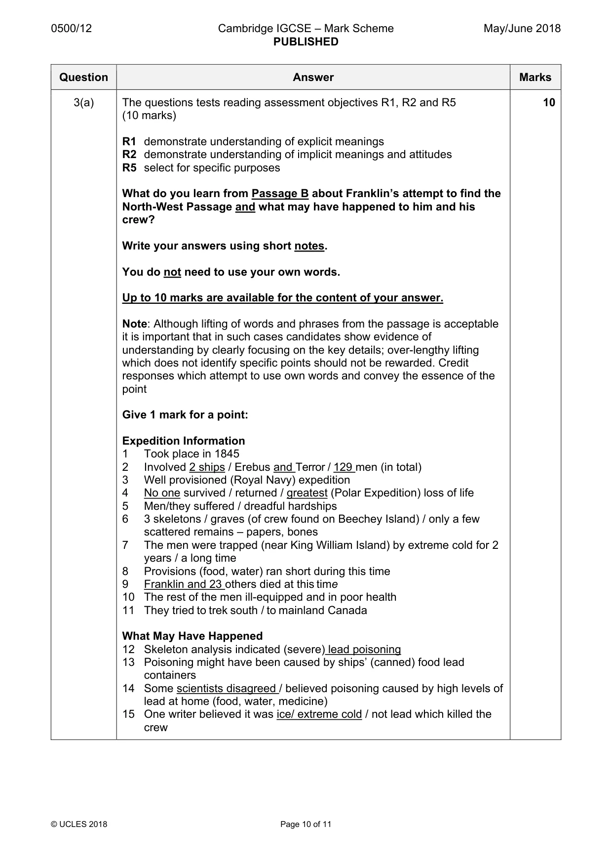 Mark scheme, page 10 of 11