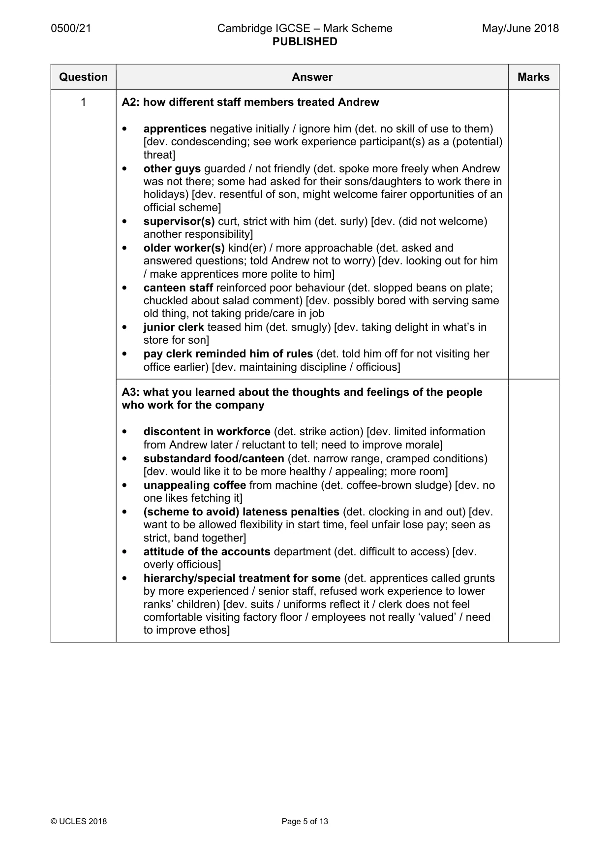 Mark scheme, page 5 of 13