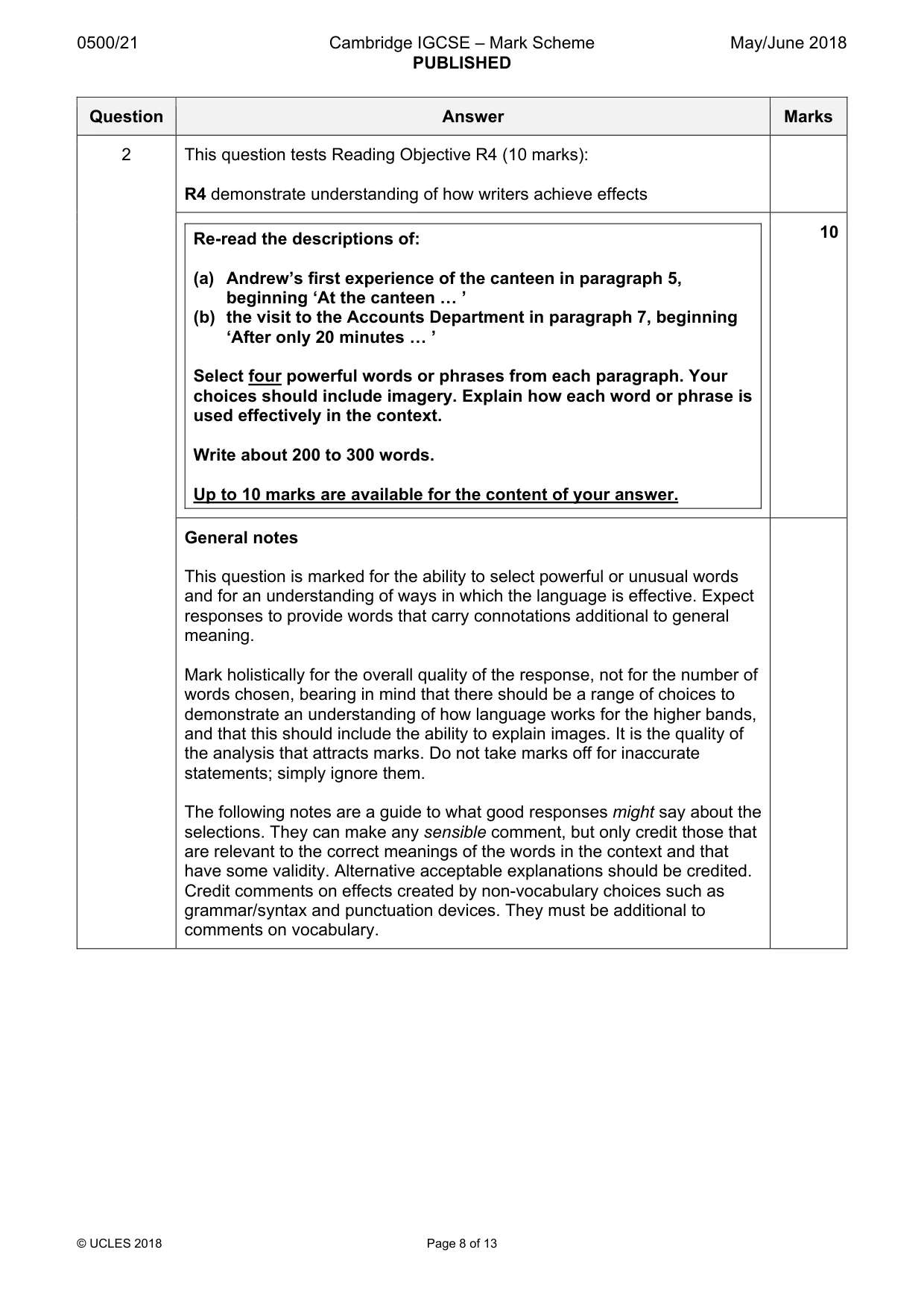 Mark scheme, page 8 of 13