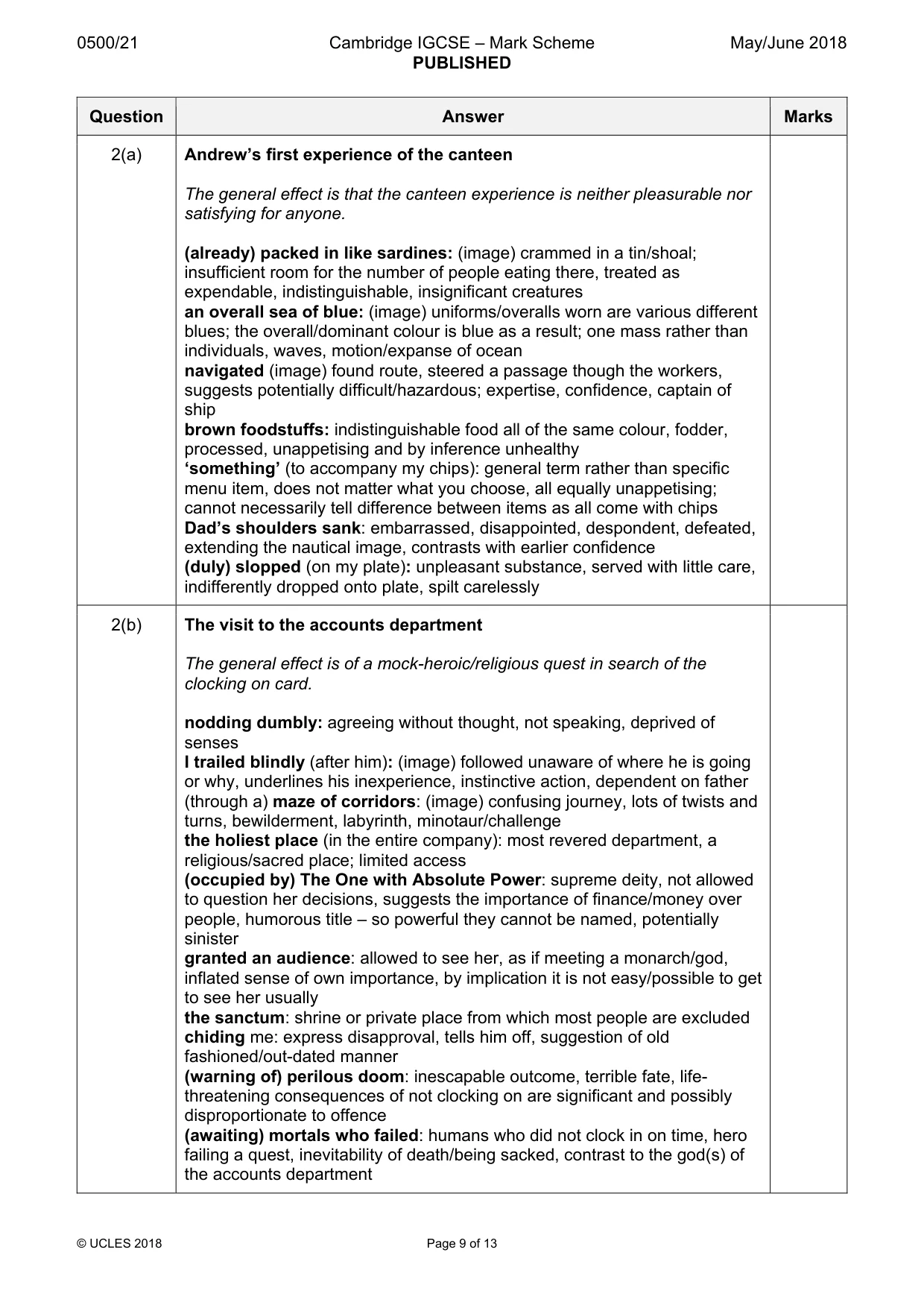 Mark scheme, page 9 of 13