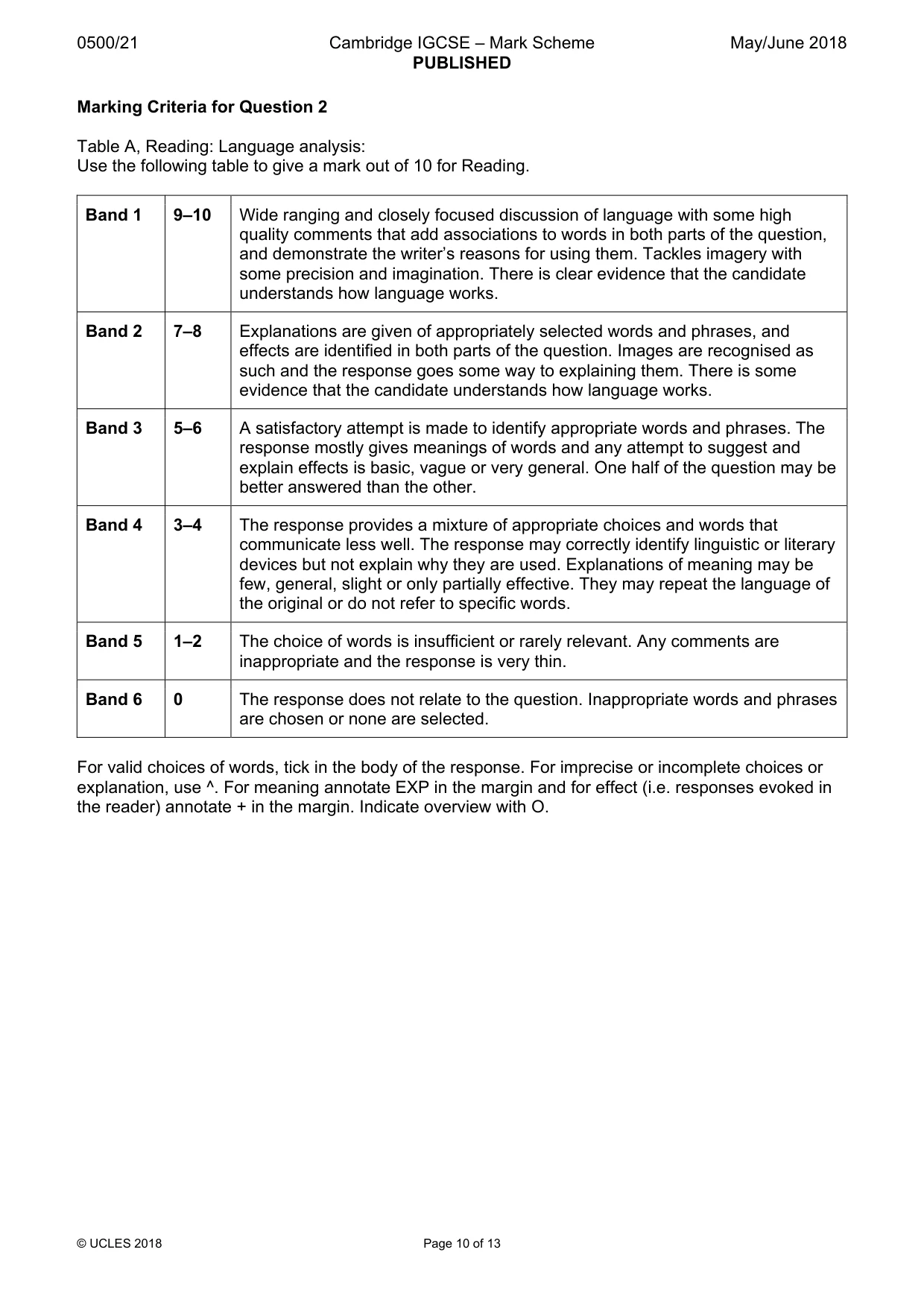 Mark scheme, page 10 of 13