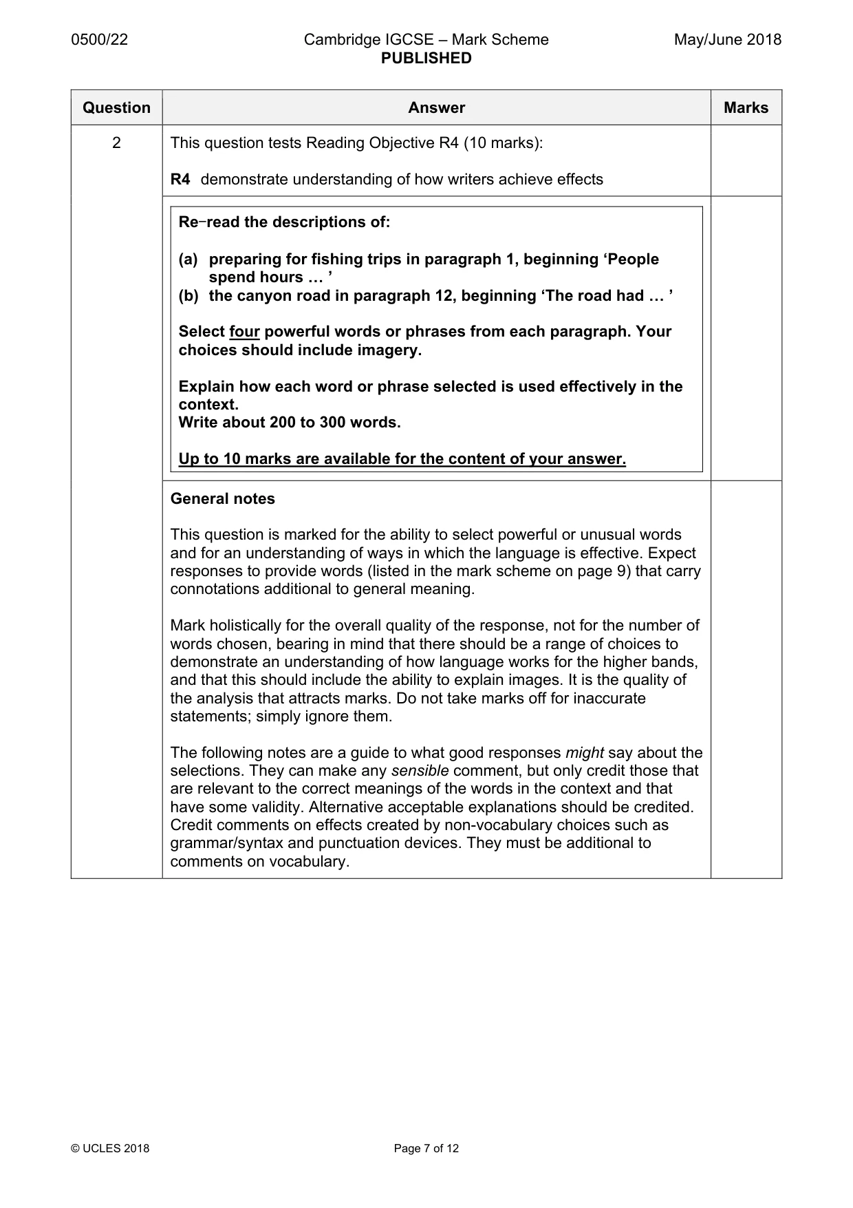 Mark scheme, page 7 of 12