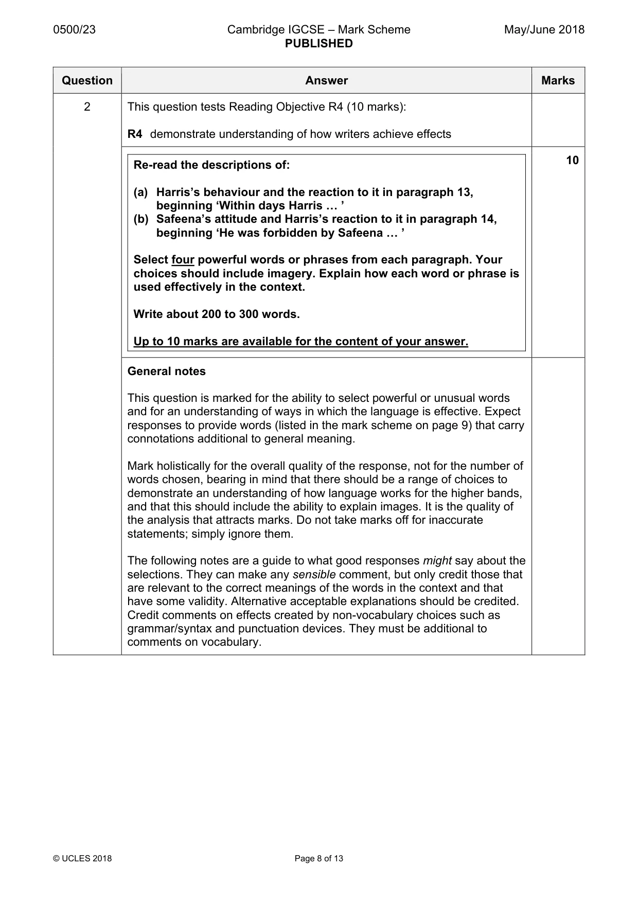 Mark scheme, page 8 of 13