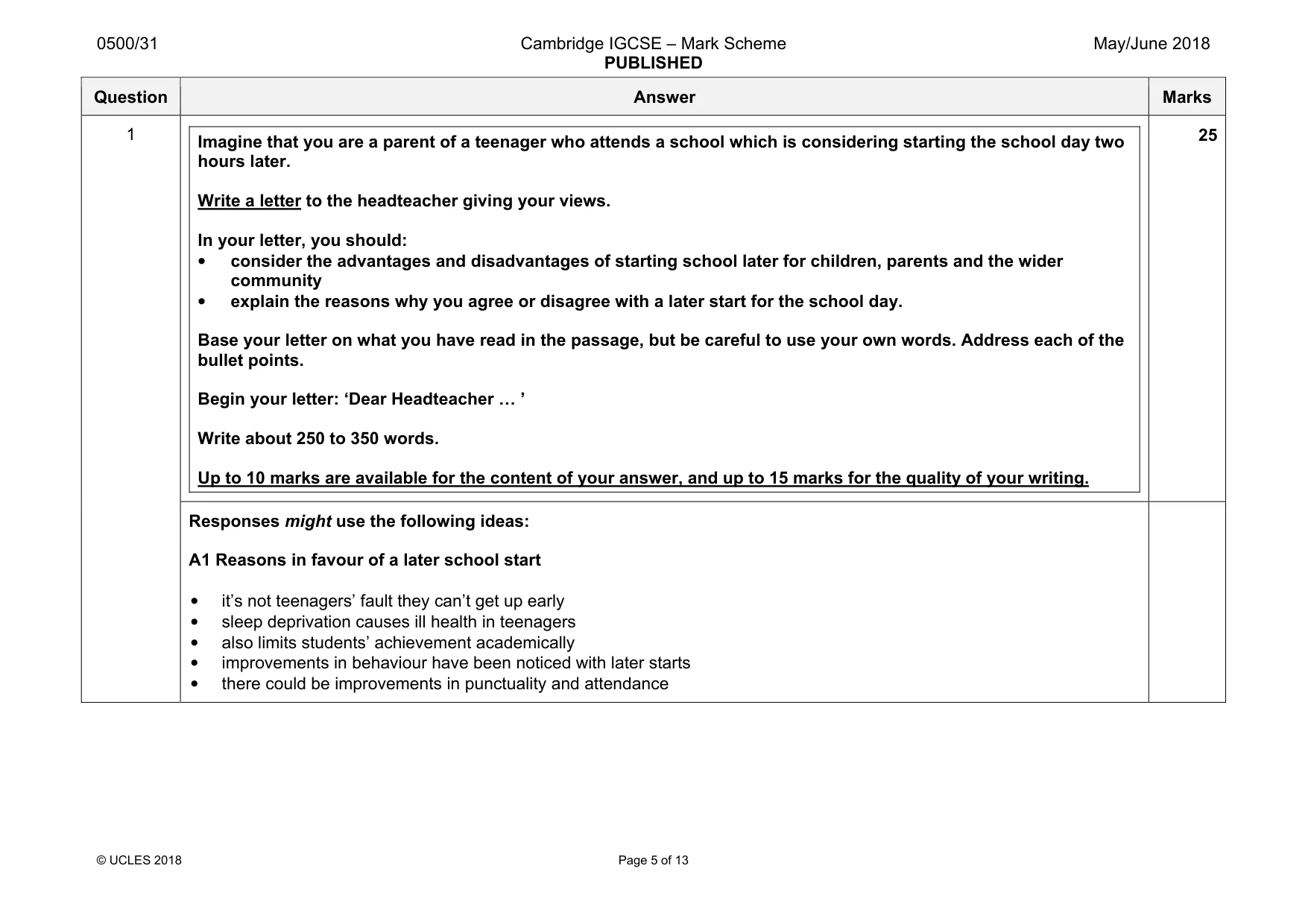Mark scheme, page 5 of 13