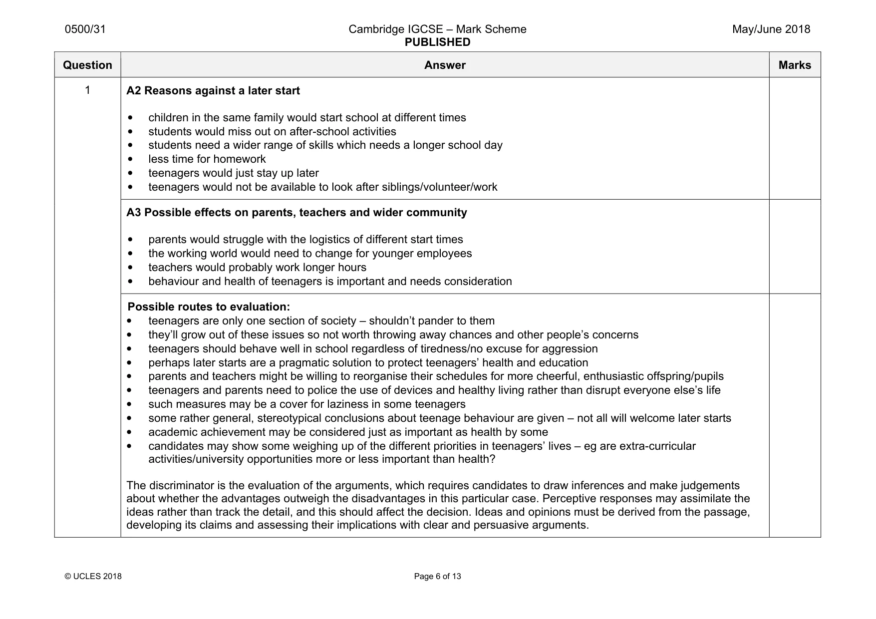 Mark scheme, page 6 of 13