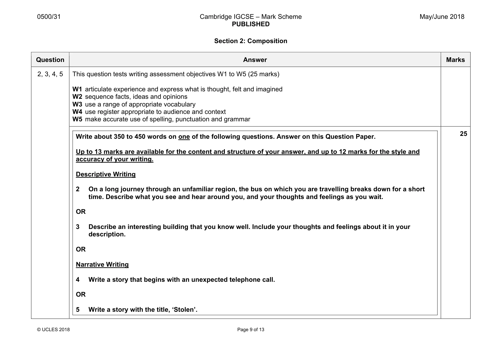Mark scheme, page 9 of 13