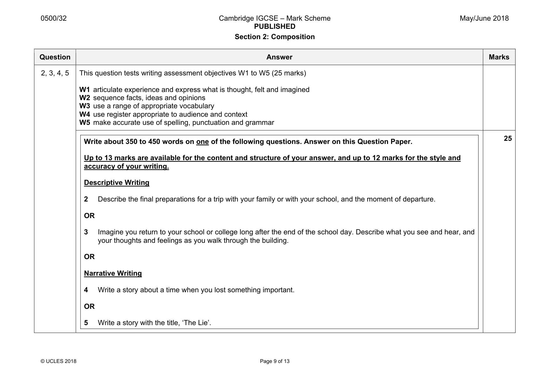 Mark scheme, page 9 of 13