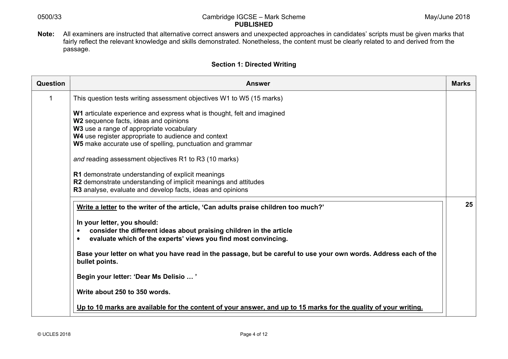 Mark scheme, page 4 of 12