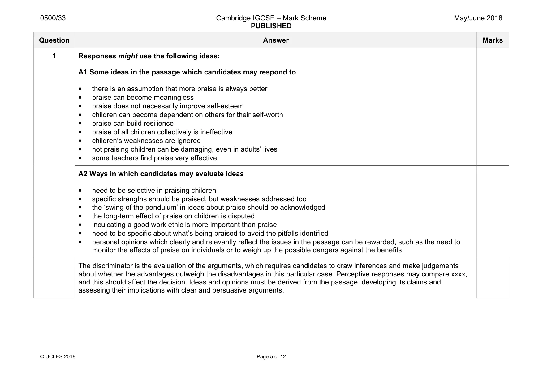 Mark scheme, page 5 of 12