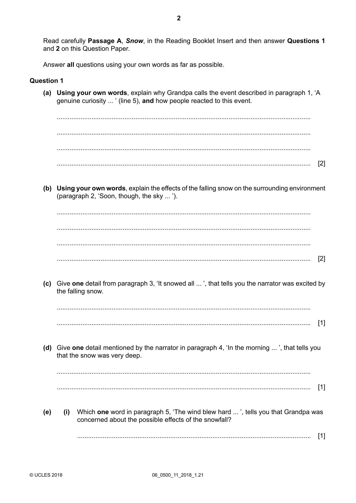 Cambridge IGCSE English - First Language 0500 2018 May/June Paper 1 · Variant 1 question paper, page 2 of 12