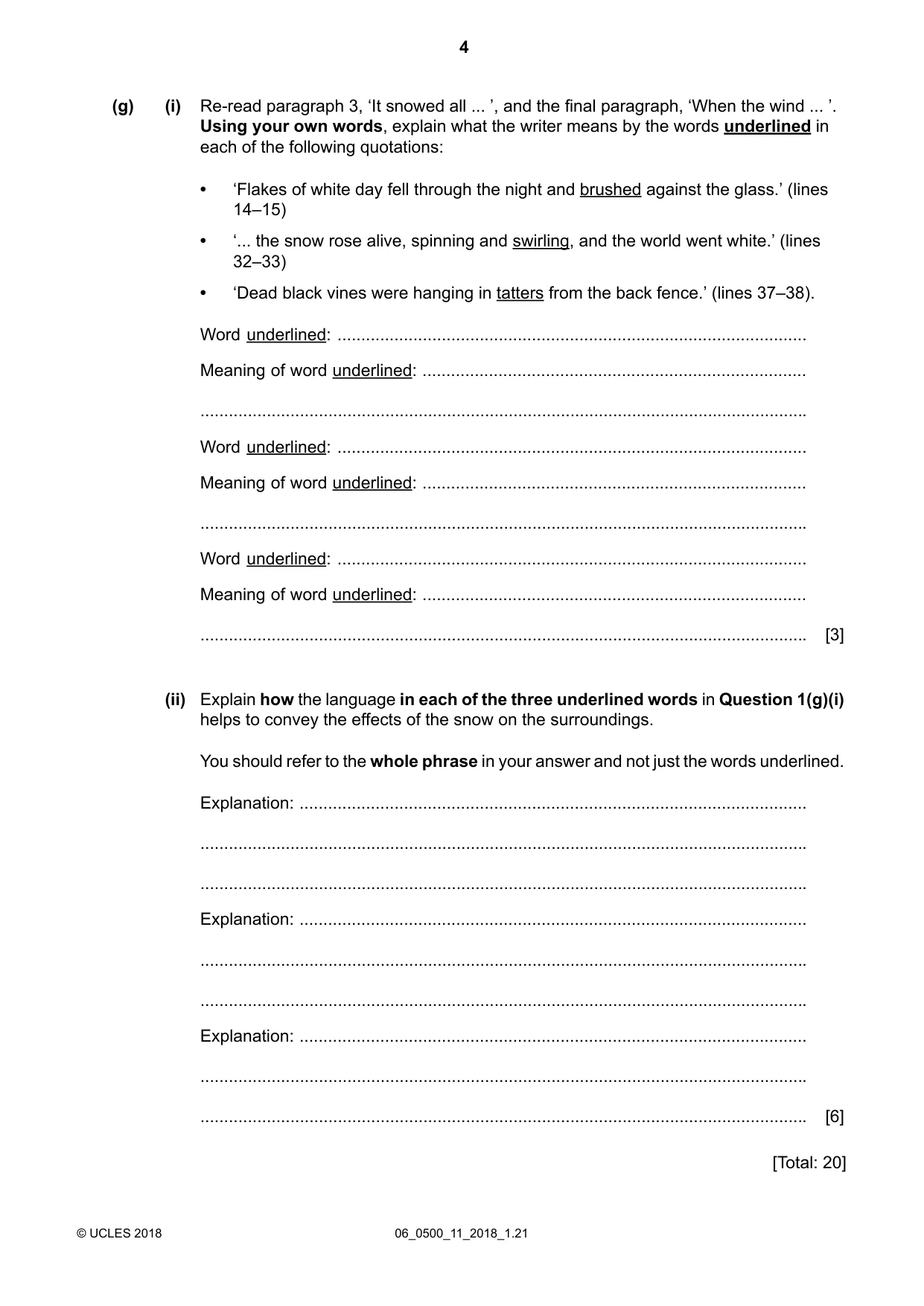 Cambridge IGCSE English - First Language 0500 2018 May/June Paper 1 · Variant 1 question paper, page 4 of 12