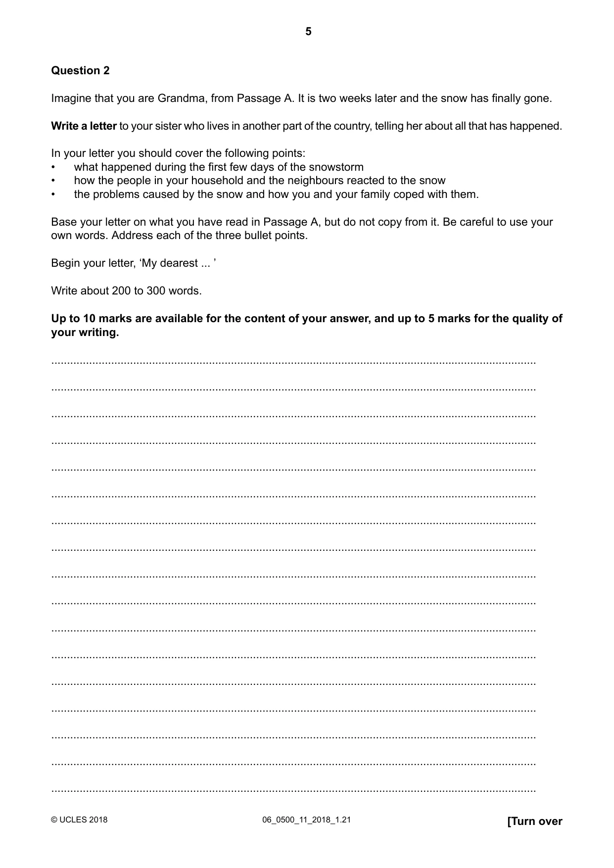 Cambridge IGCSE English - First Language 0500 2018 May/June Paper 1 · Variant 1 question paper, page 5 of 12