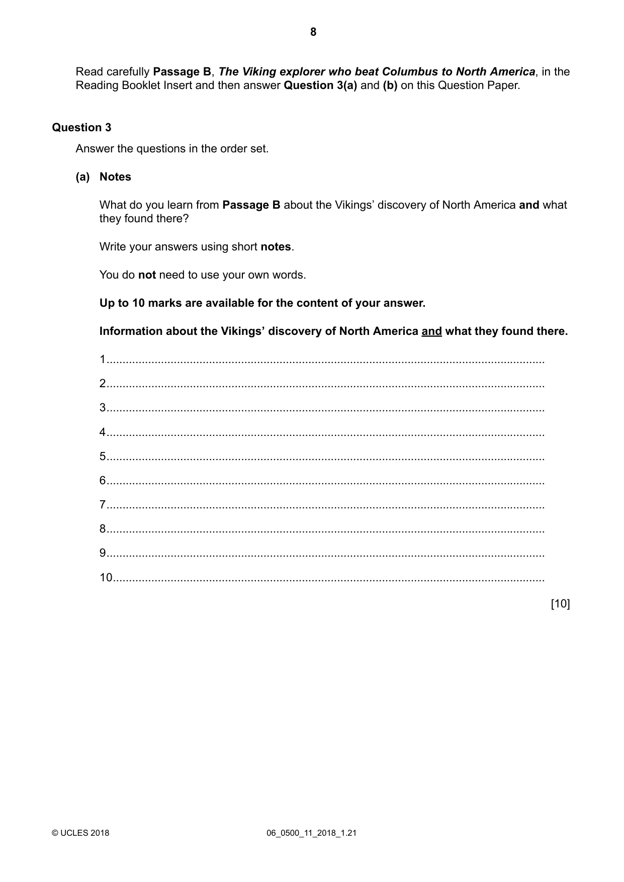 Cambridge IGCSE English - First Language 0500 2018 May/June Paper 1 · Variant 1 question paper, page 8 of 12