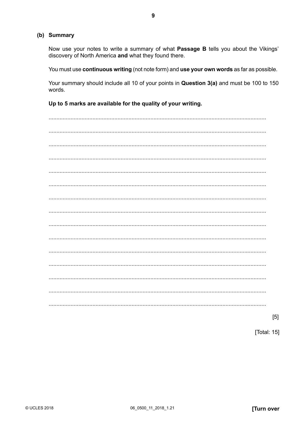 Cambridge IGCSE English - First Language 0500 2018 May/June Paper 1 · Variant 1 question paper, page 9 of 12