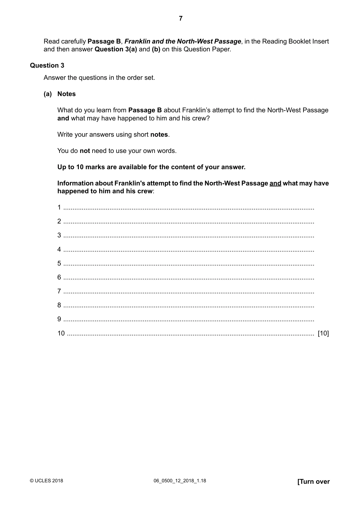 Cambridge IGCSE English - First Language 0500 2018 May/June Paper 1 · Variant 2 question paper, page 7 of 12