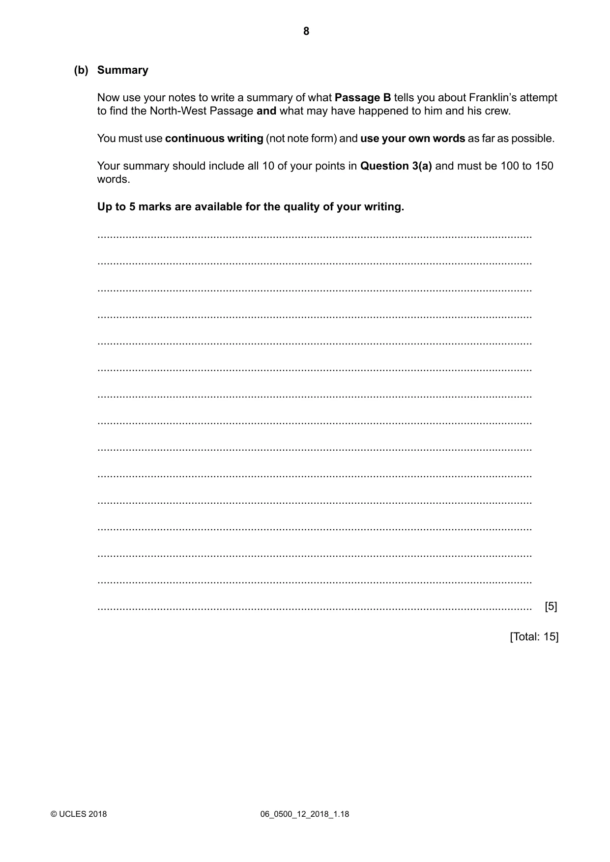 Cambridge IGCSE English - First Language 0500 2018 May/June Paper 1 · Variant 2 question paper, page 8 of 12