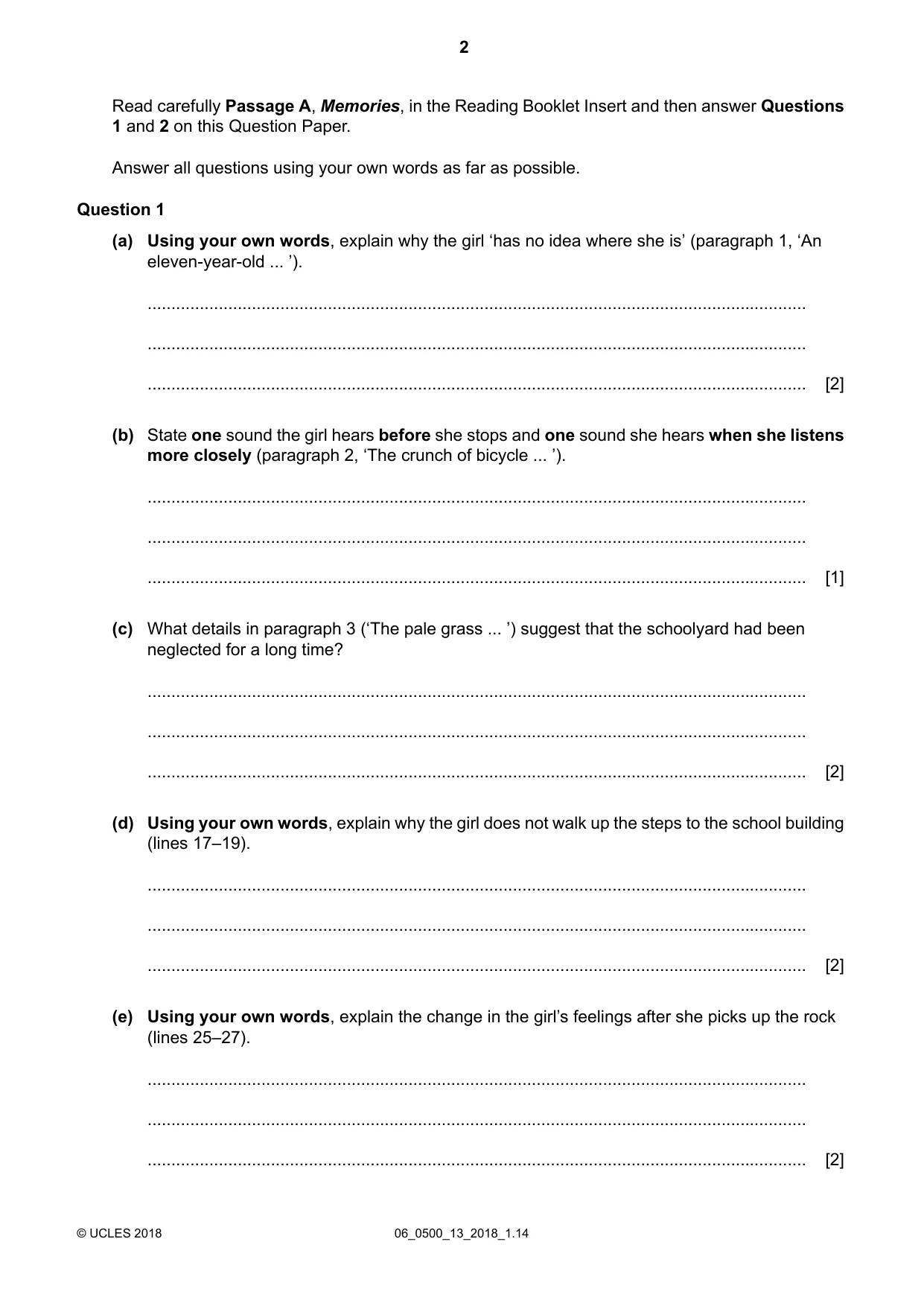 Cambridge IGCSE English - First Language 0500 2018 May/June Paper 1 · Variant 3 question paper, page 2 of 12
