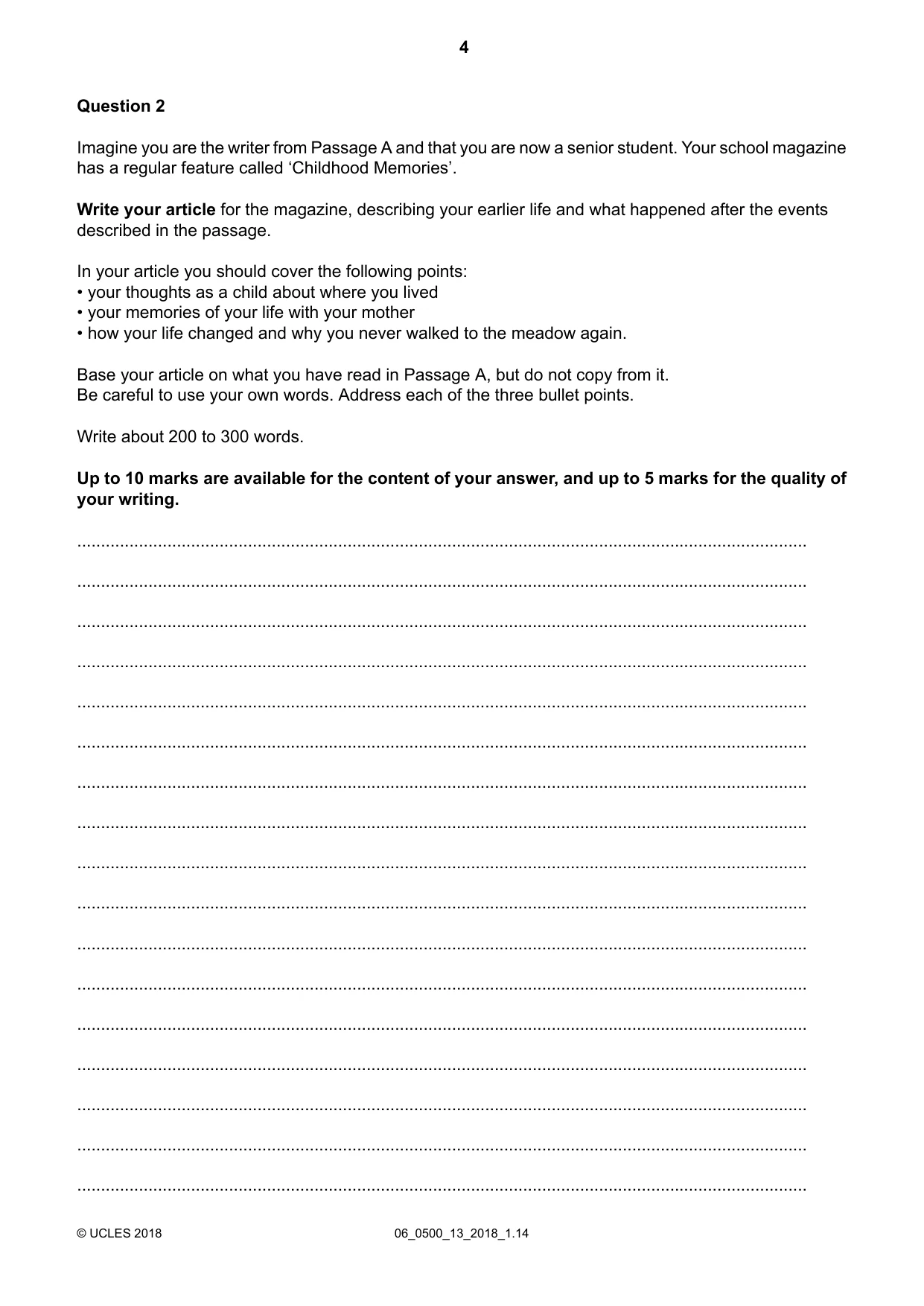 Cambridge IGCSE English - First Language 0500 2018 May/June Paper 1 · Variant 3 question paper, page 4 of 12