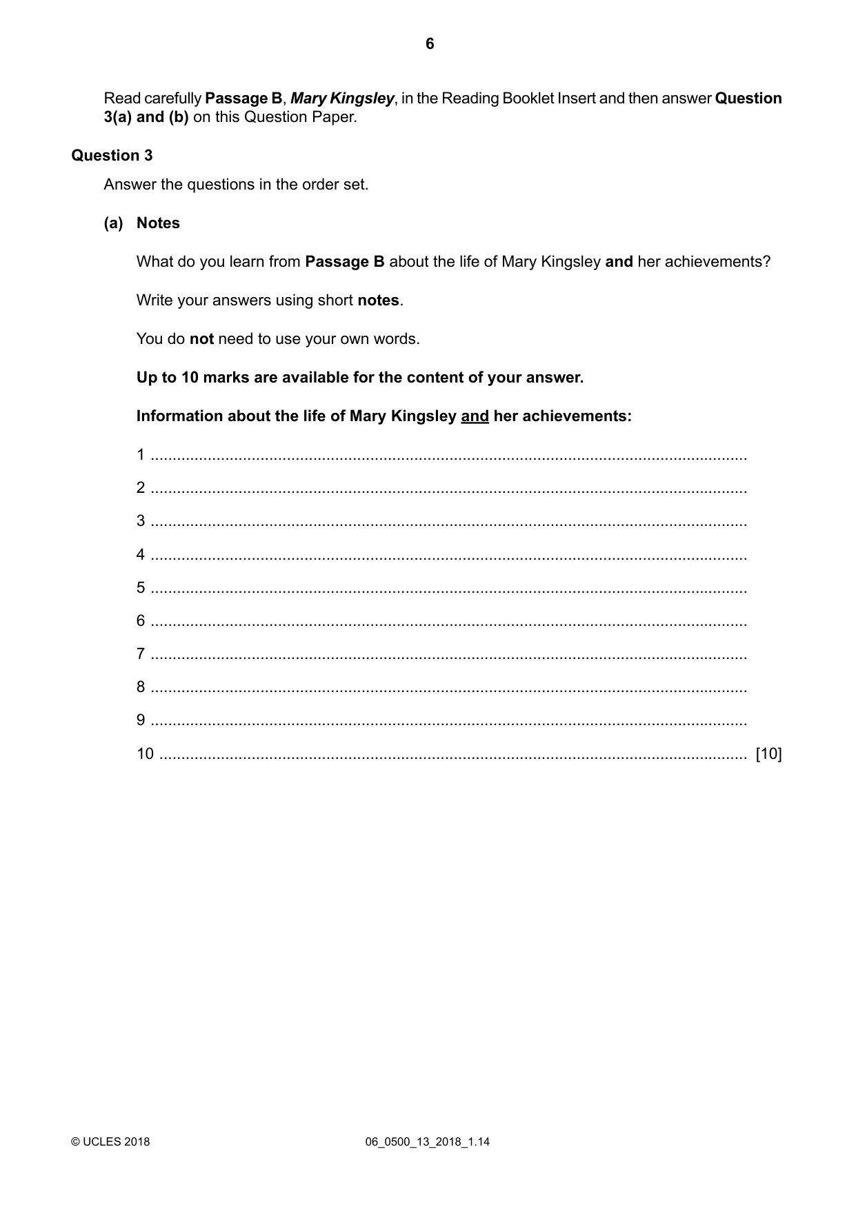 Cambridge IGCSE English - First Language 0500 2018 May/June Paper 1 · Variant 3 question paper, page 6 of 12