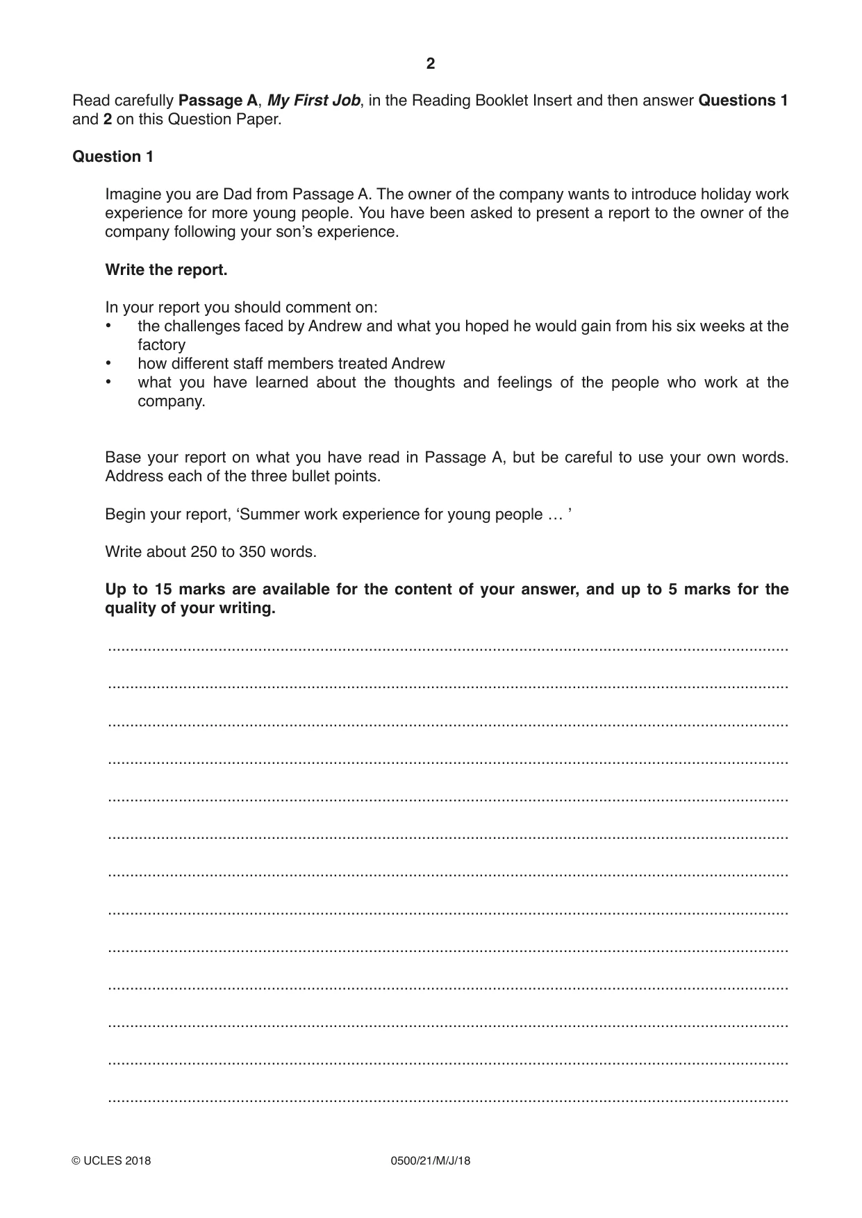 Cambridge IGCSE English - First Language 0500 2018 May/June Paper 2 · Variant 1 question paper, page 2 of 12