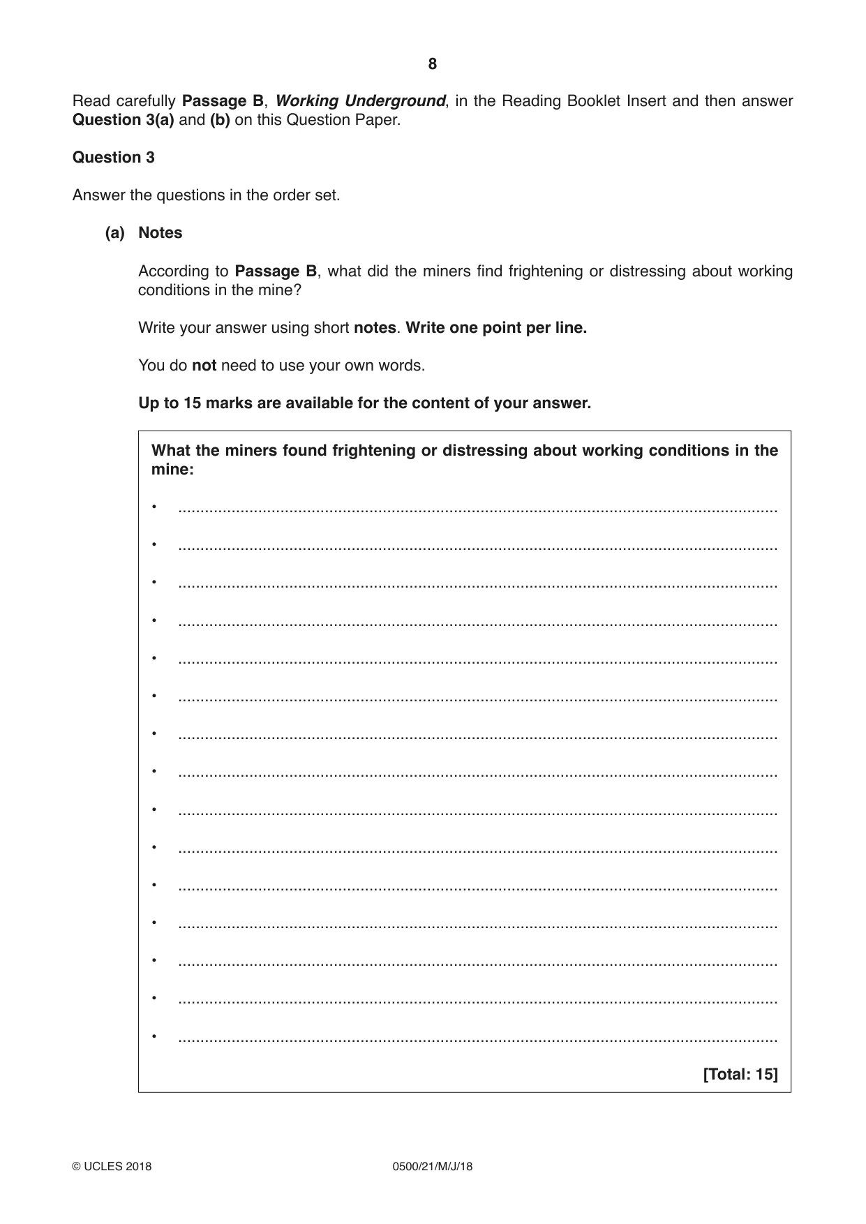 Cambridge IGCSE English - First Language 0500 2018 May/June Paper 2 · Variant 1 question paper, page 8 of 12