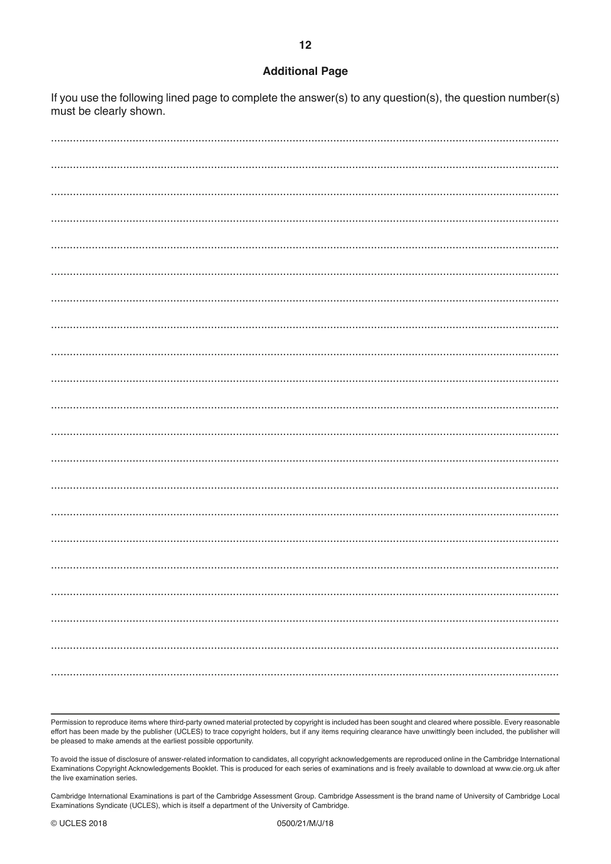 Cambridge IGCSE English - First Language 0500 2018 May/June Paper 2 · Variant 1 question paper, page 12 of 12