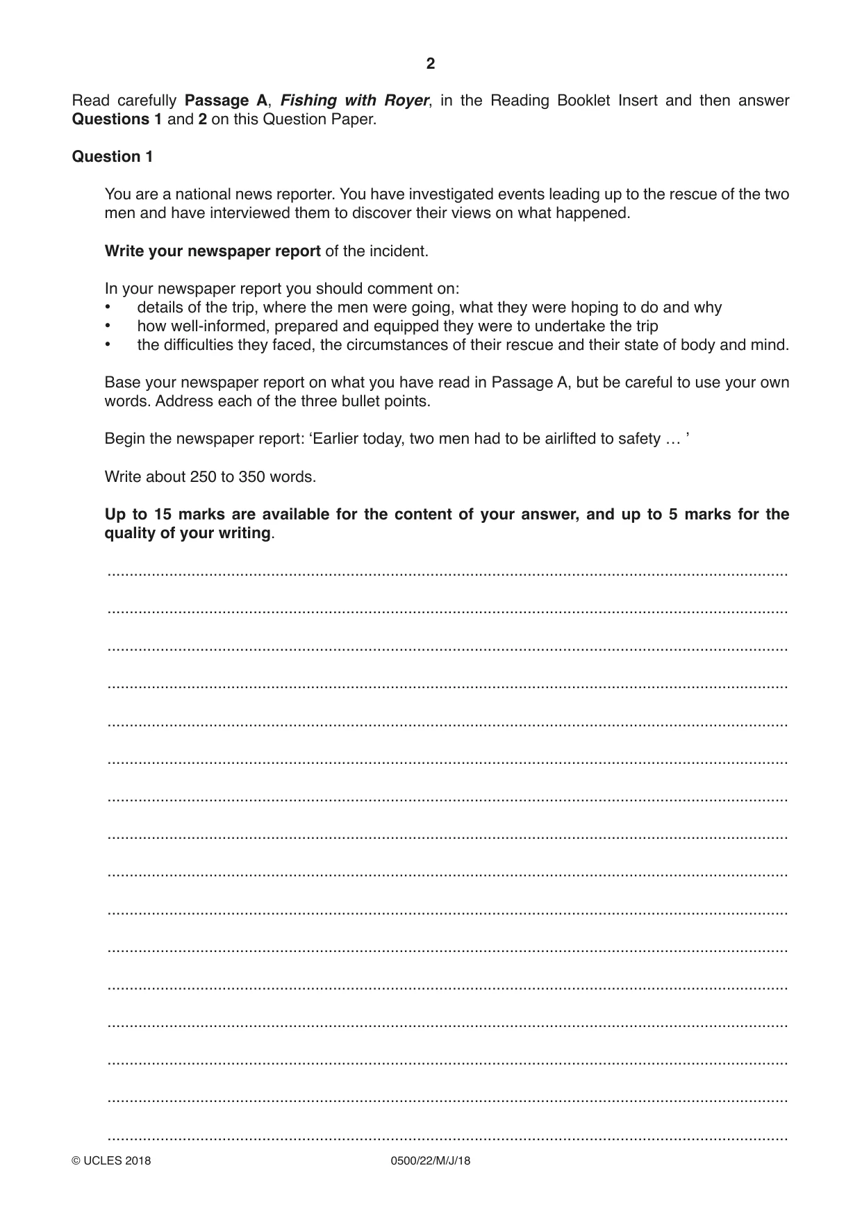 Cambridge IGCSE English - First Language 0500 2018 May/June Paper 2 · Variant 2 question paper, page 2 of 12