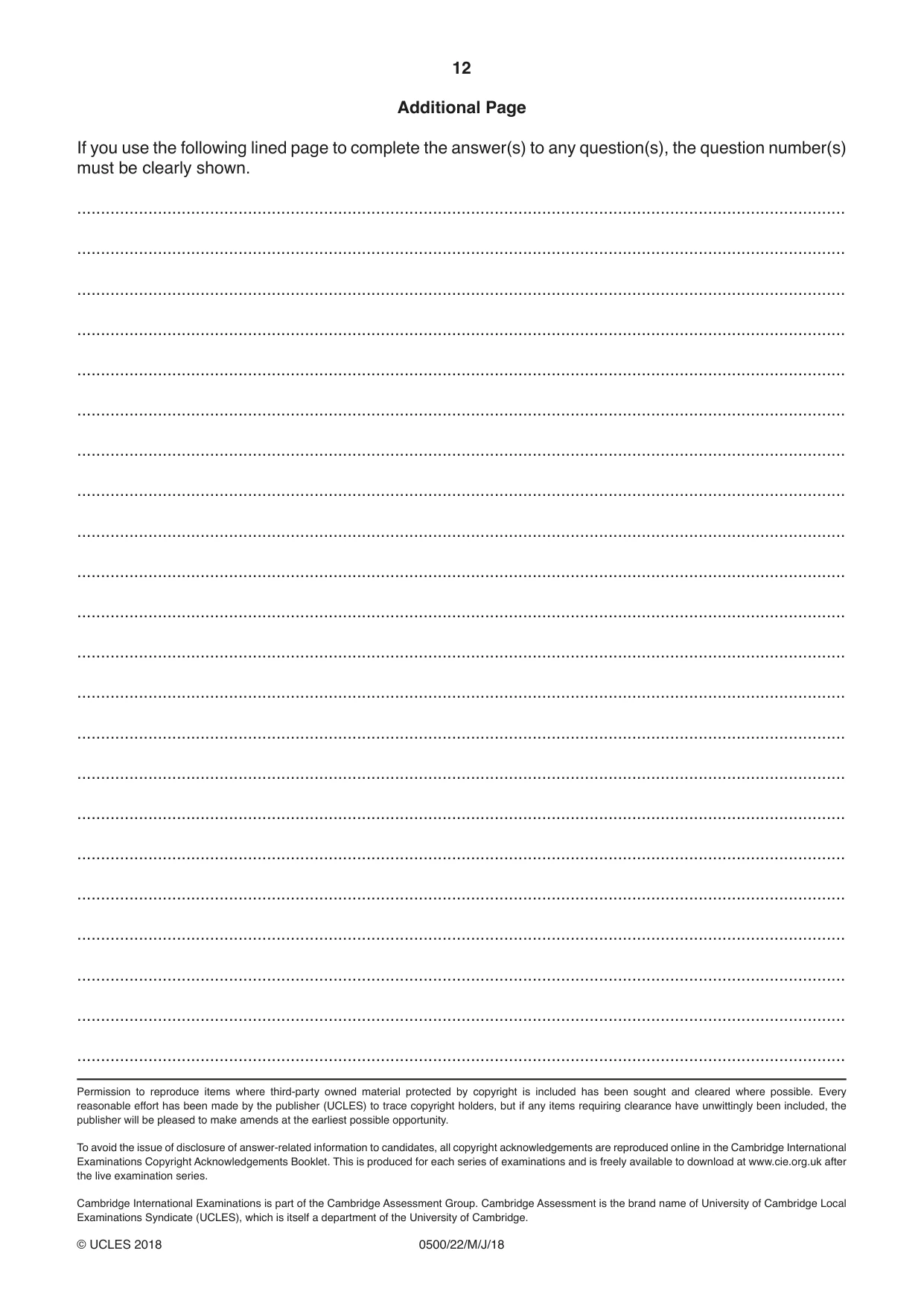 Cambridge IGCSE English - First Language 0500 2018 May/June Paper 2 · Variant 2 question paper, page 12 of 12