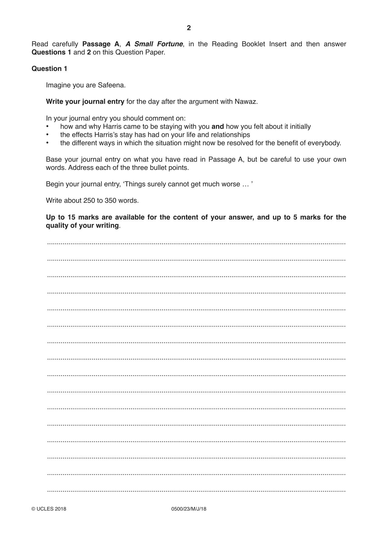 Cambridge IGCSE English - First Language 0500 2018 May/June Paper 2 · Variant 3 question paper, page 2 of 12