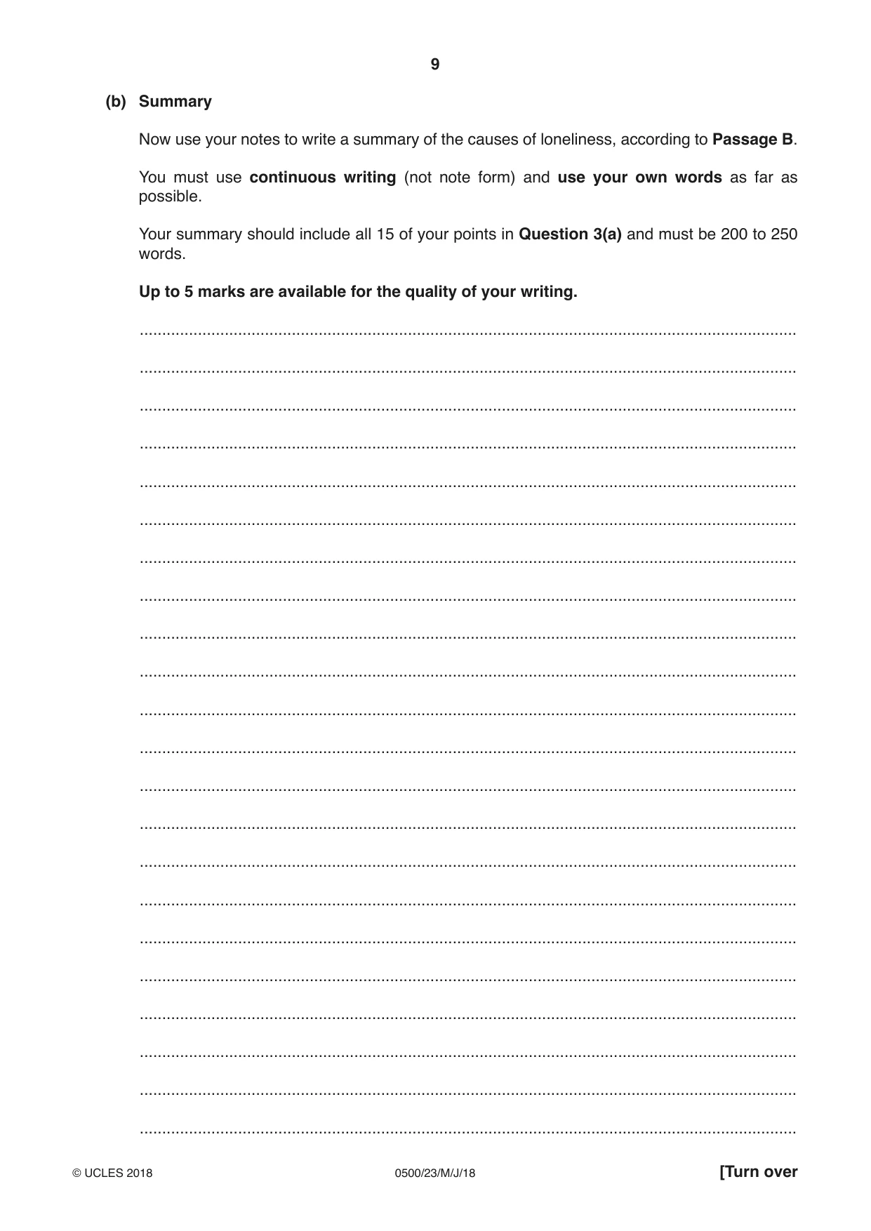 Cambridge IGCSE English - First Language 0500 2018 May/June Paper 2 · Variant 3 question paper, page 9 of 12