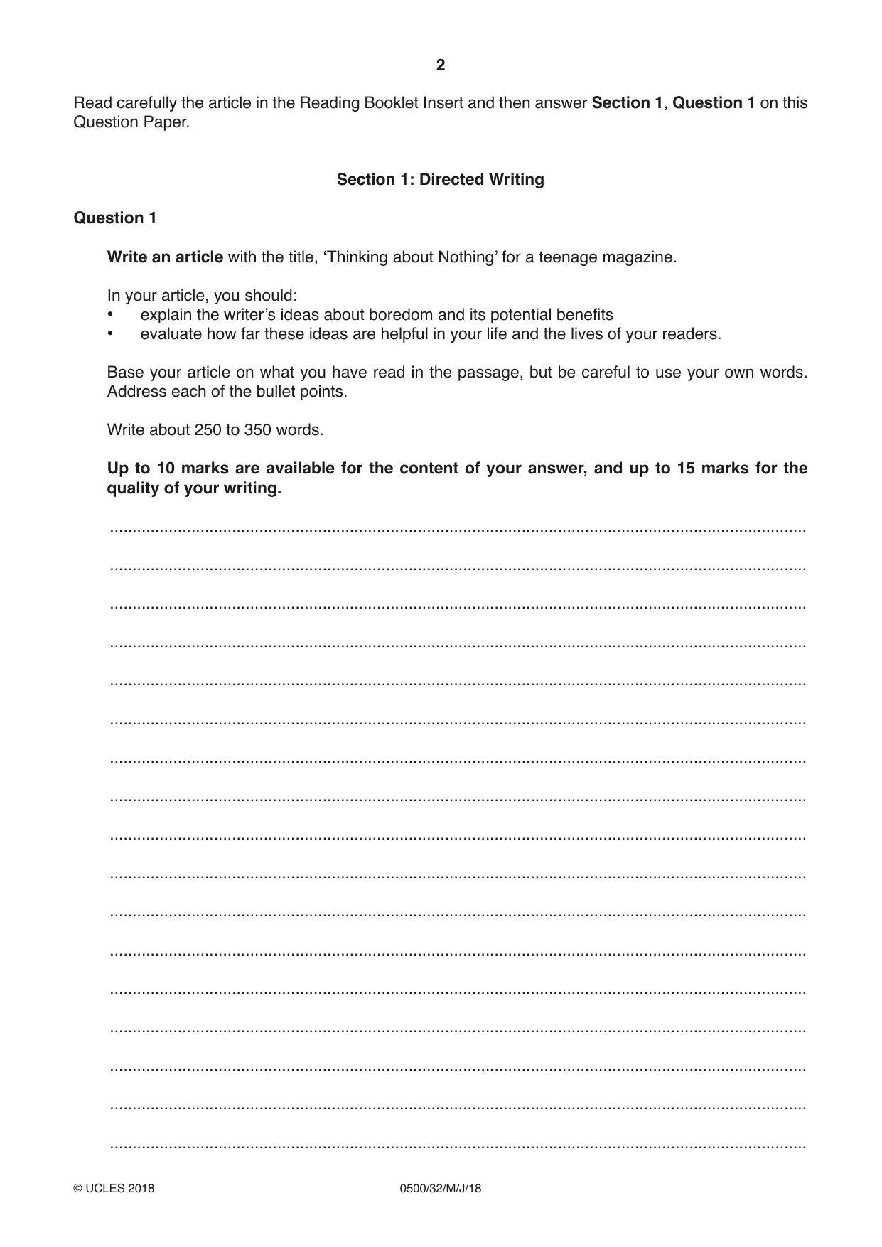 Cambridge IGCSE English - First Language 0500 2018 May/June Paper 3 · Variant 2 question paper, page 2 of 12
