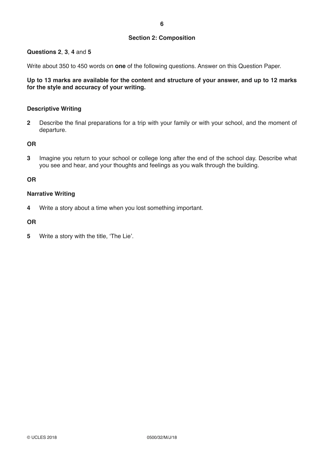 Cambridge IGCSE English - First Language 0500 2018 May/June Paper 3 · Variant 2 question paper, page 6 of 12