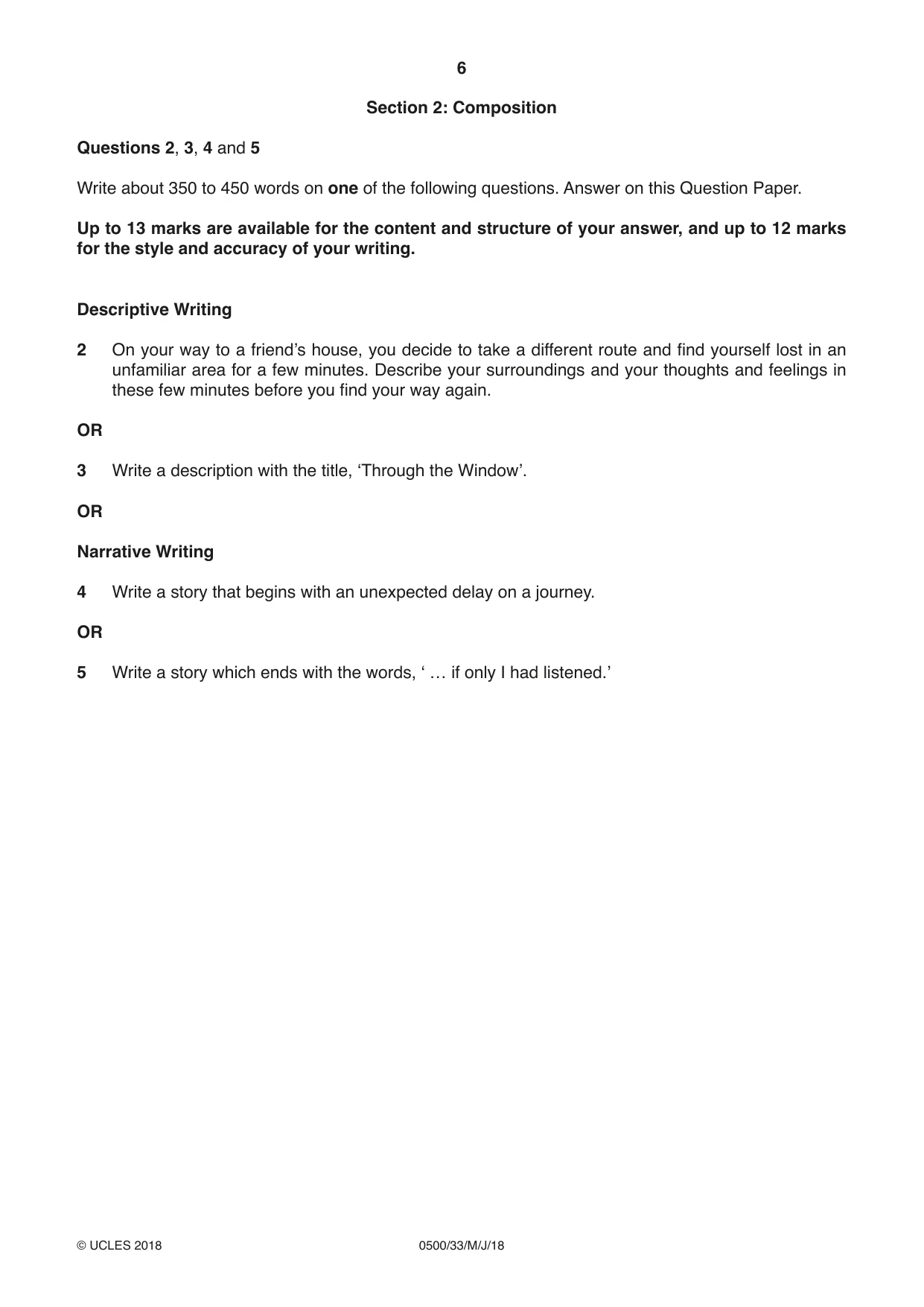 Cambridge IGCSE English - First Language 0500 2018 May/June Paper 3 · Variant 3 question paper, page 6 of 12