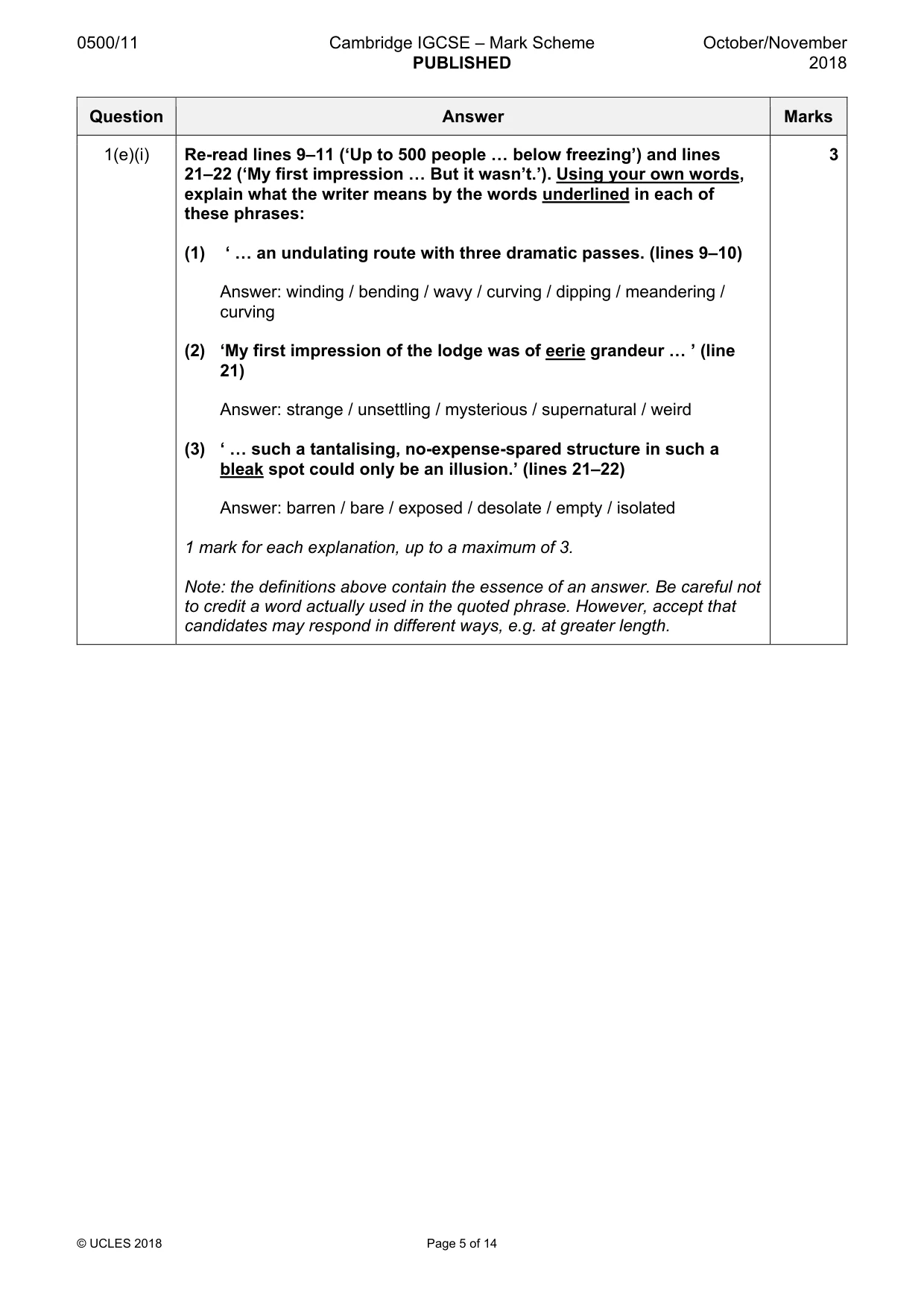 Mark scheme, page 5 of 14
