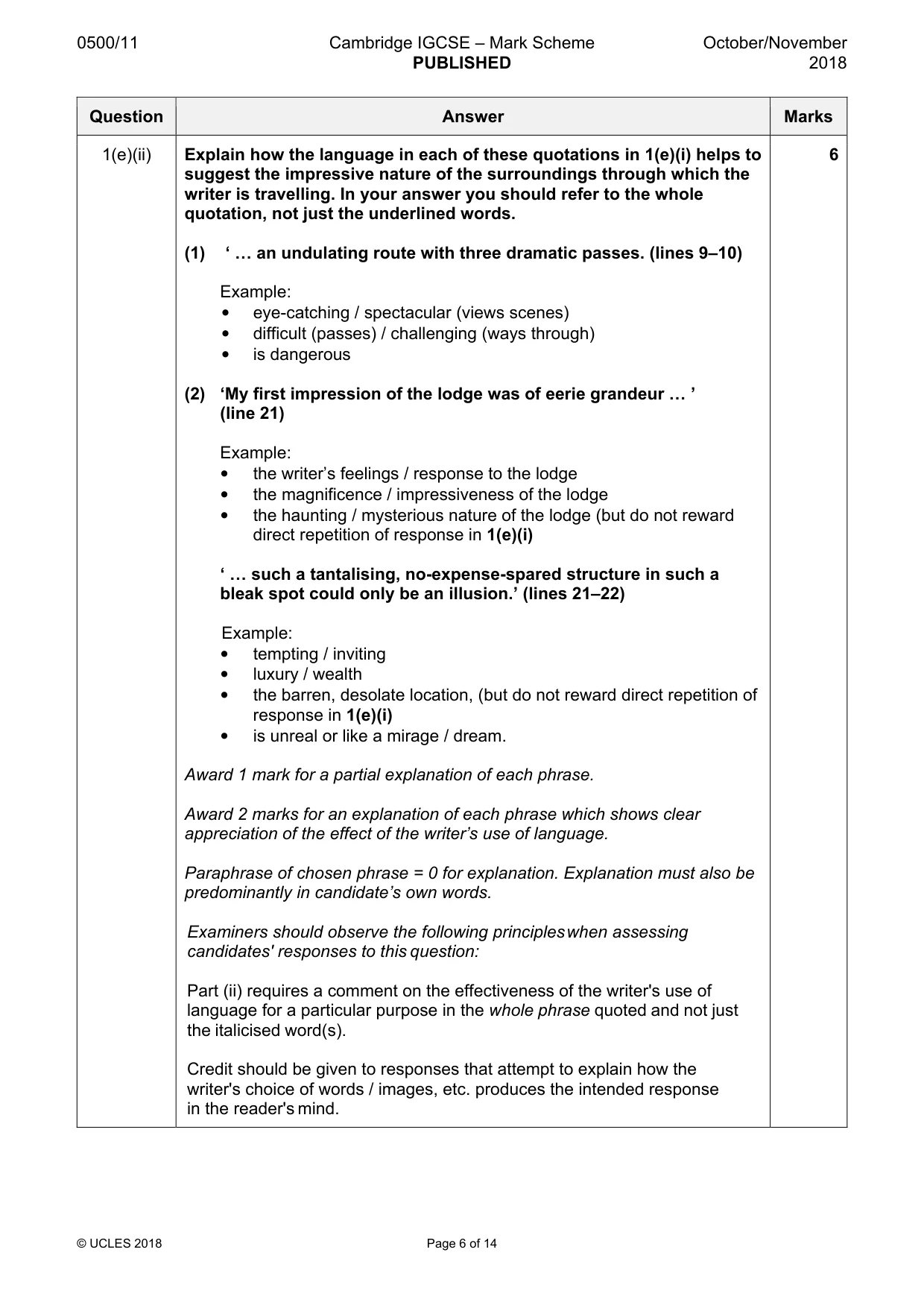 Mark scheme, page 6 of 14