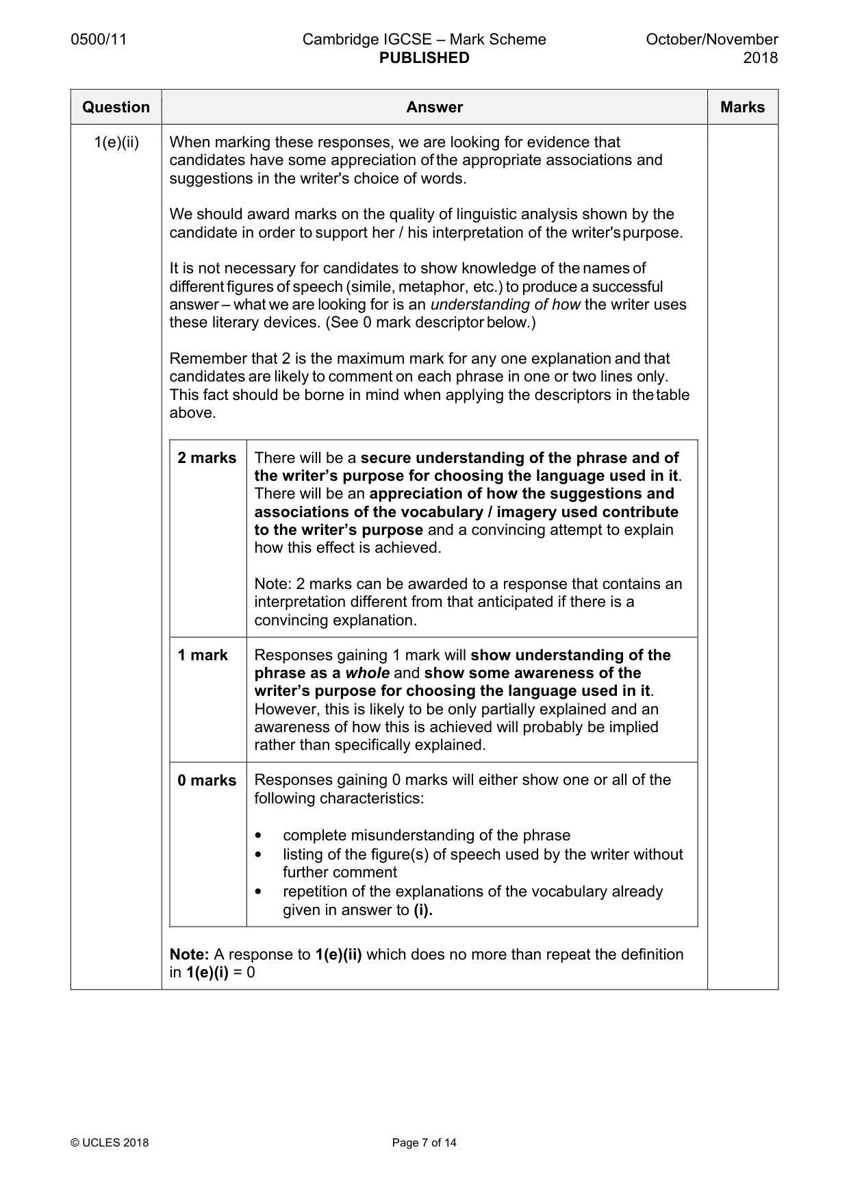 Mark scheme, page 7 of 14