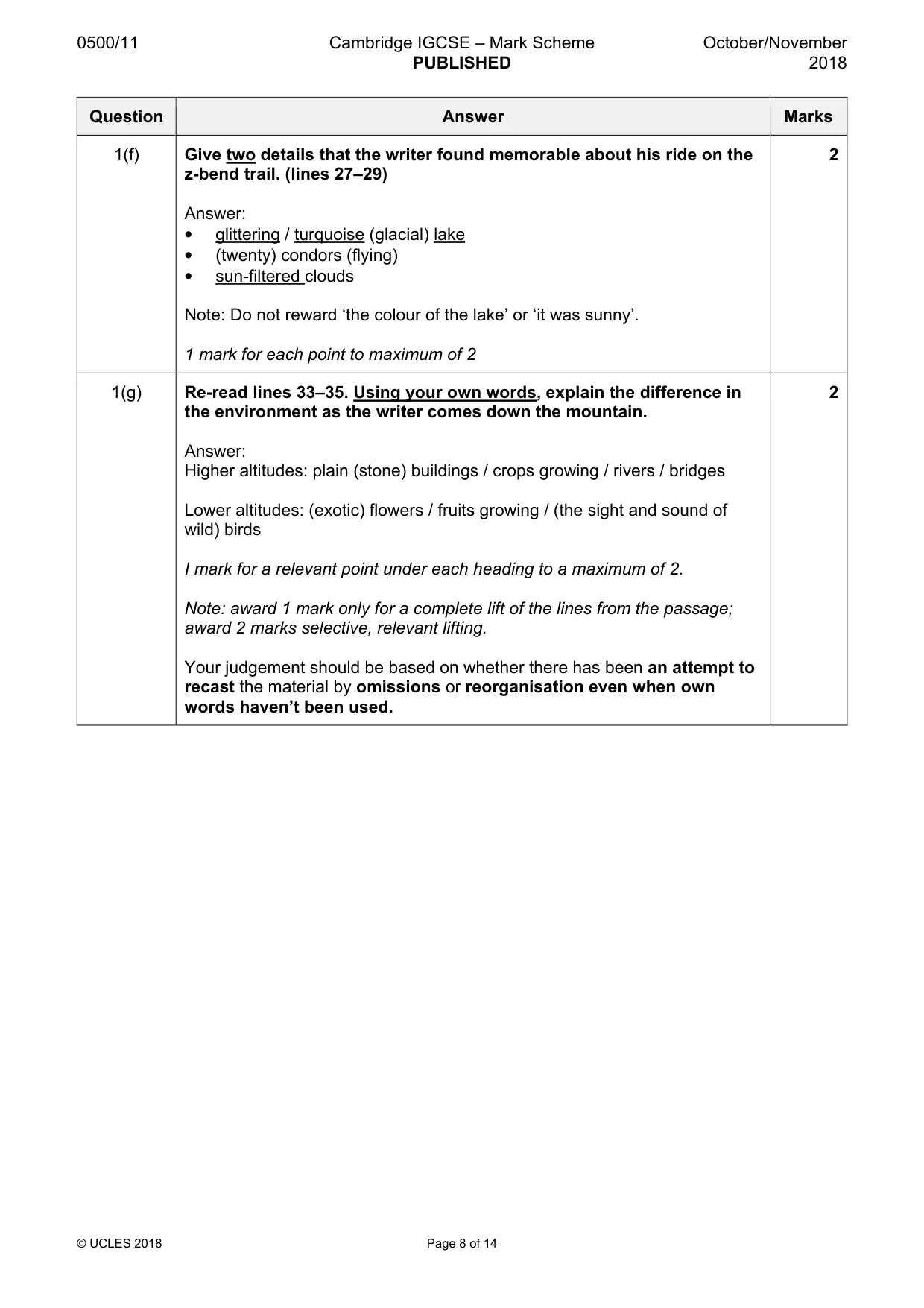 Mark scheme, page 8 of 14