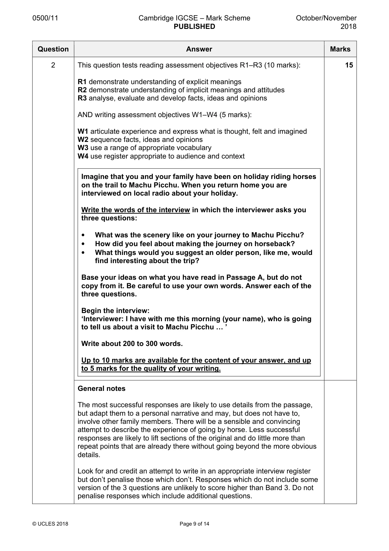 Mark scheme, page 9 of 14