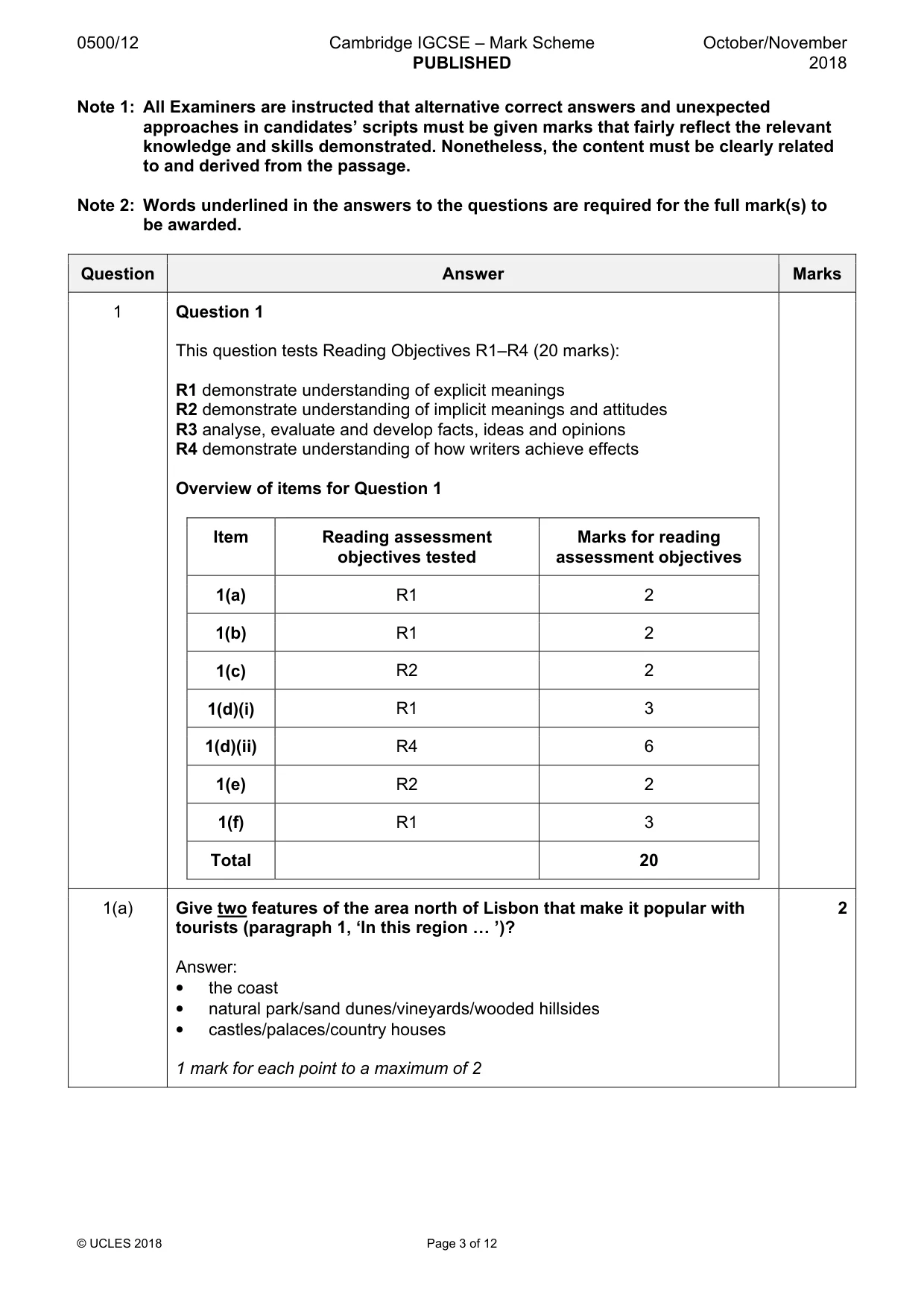 Mark scheme, page 3 of 12