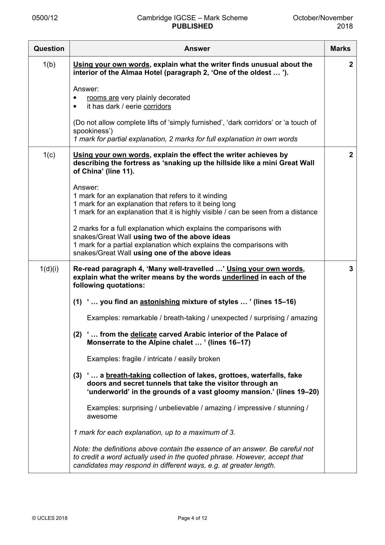 Mark scheme, page 4 of 12